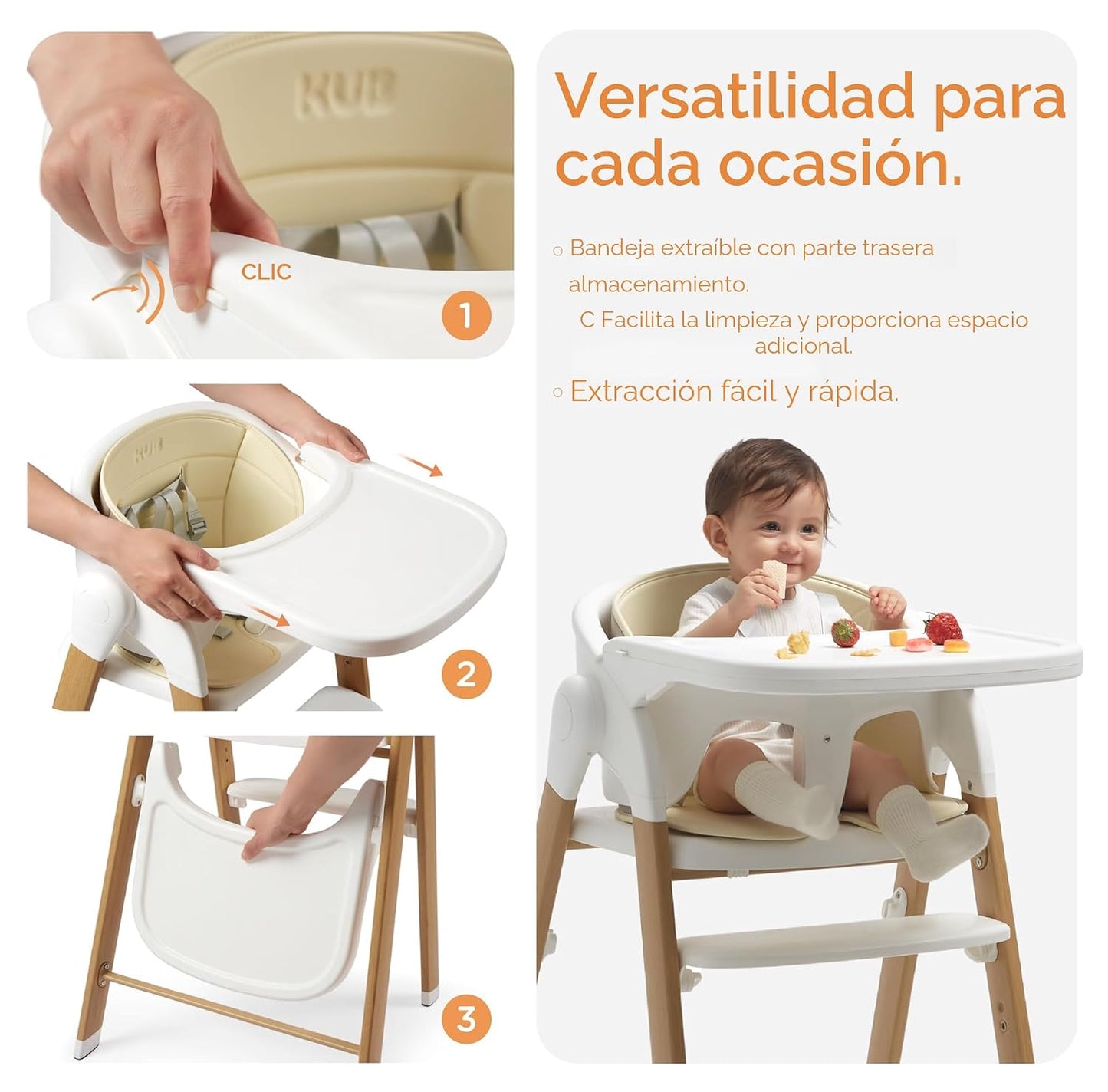 KUB Silla Alta para Bebés y Niños Ajustable Plegable Convertible co...