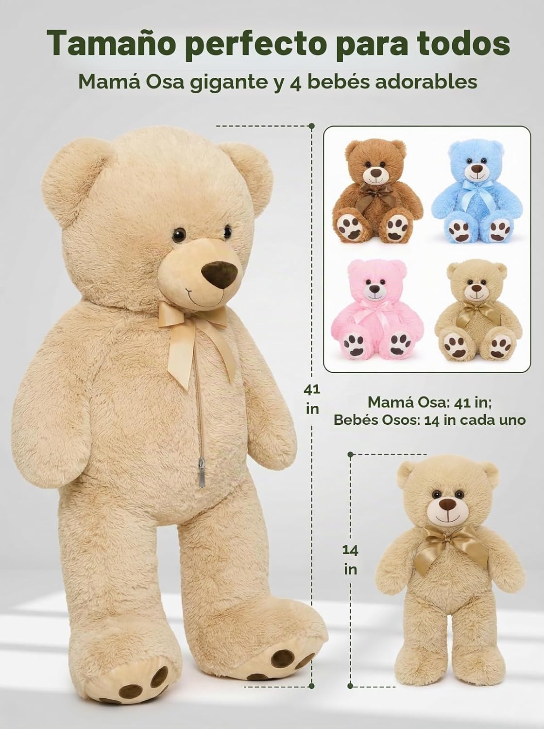 MaoGoLan 5 piezas de oso de peluche grande con 4 bebés, 41 pulgadas...