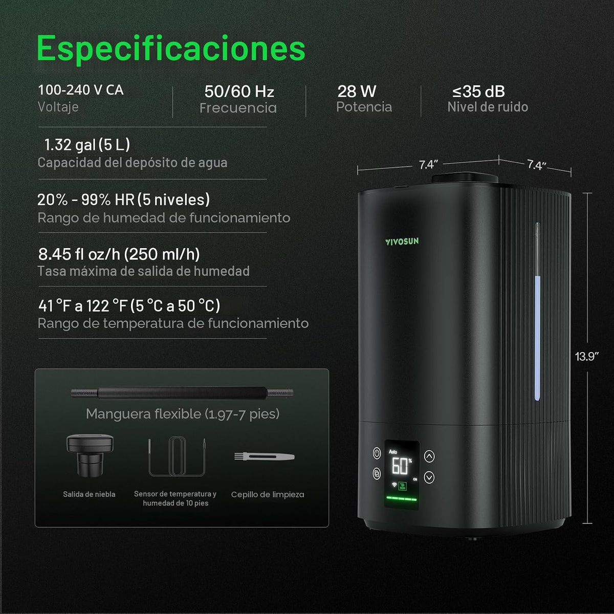 VIVOSUN AeroStream H05 Humidificador inteligente Wi-Fi, humidificad...