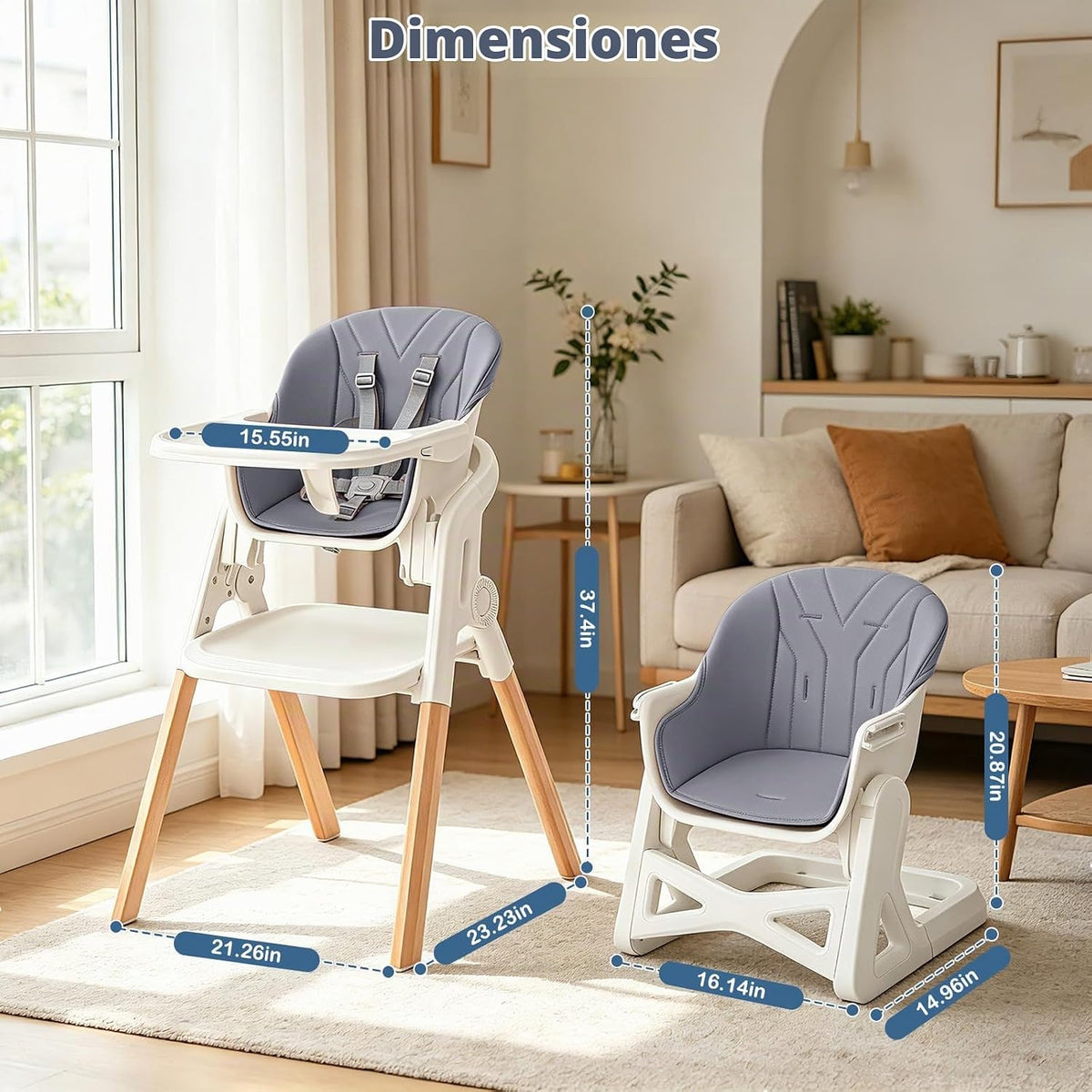 Silla alta plegable para bebé, sillas altas de madera convertibles...
