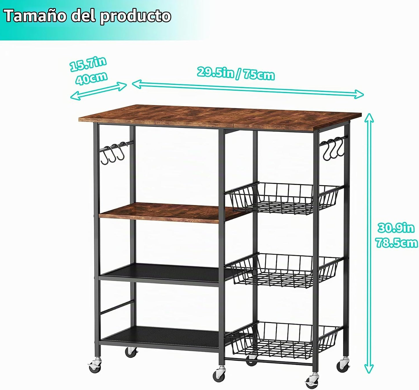 HapiRm Carrito de cocina con ruedas para microondas, soporte de mes...