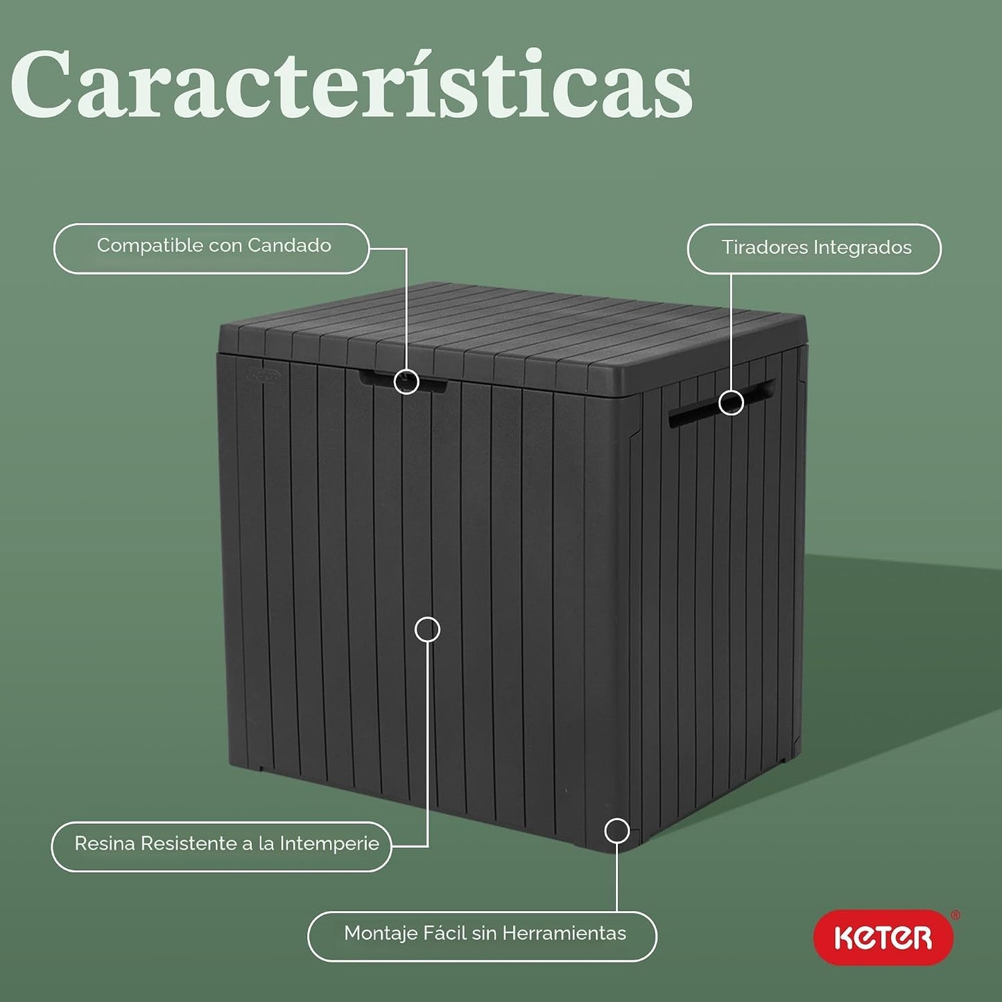 Keter City - Caja de almacenamiento exterior de resina de 30 galone...