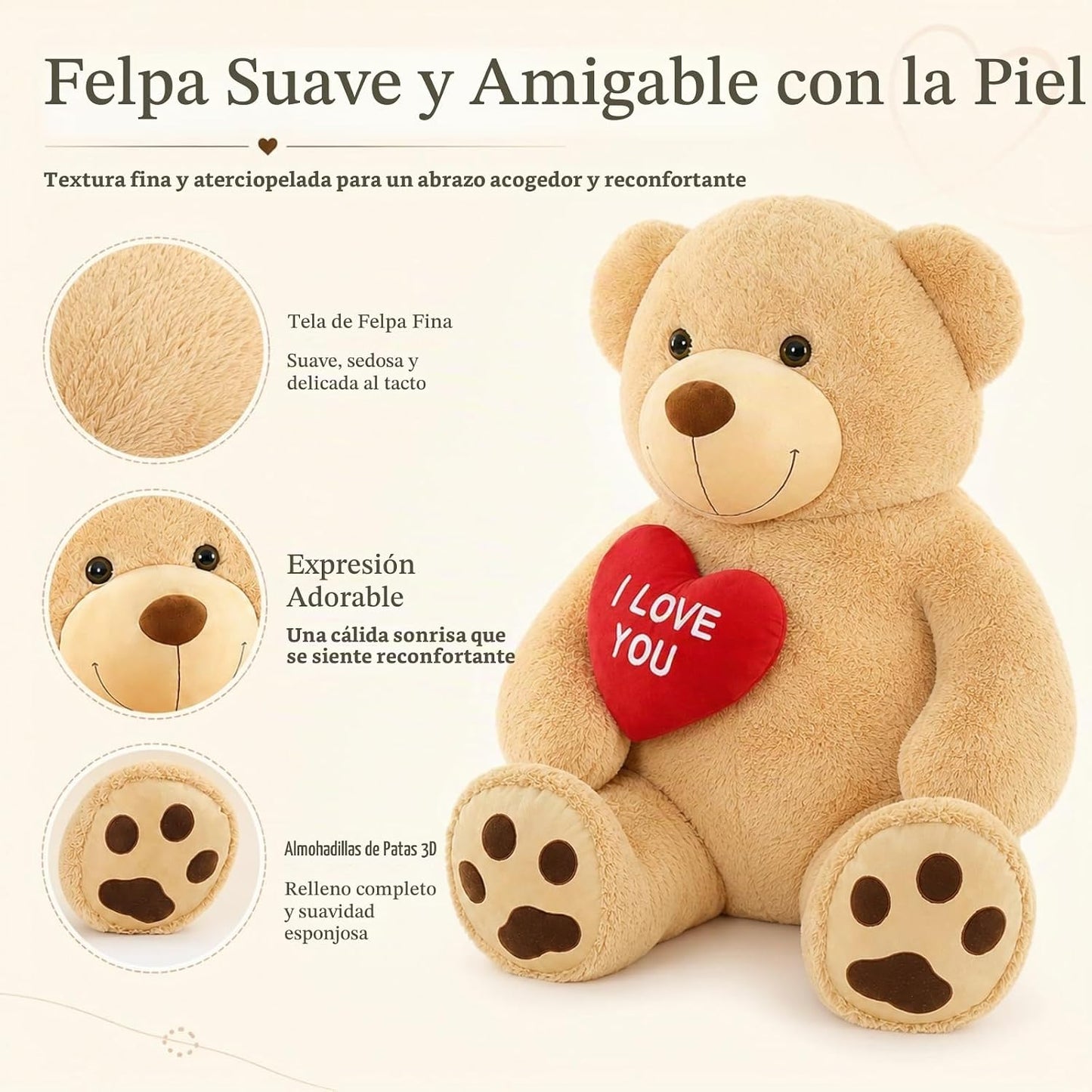 Tezituor Oso de peluche gigante de 5 pies, animal de peluche con co...