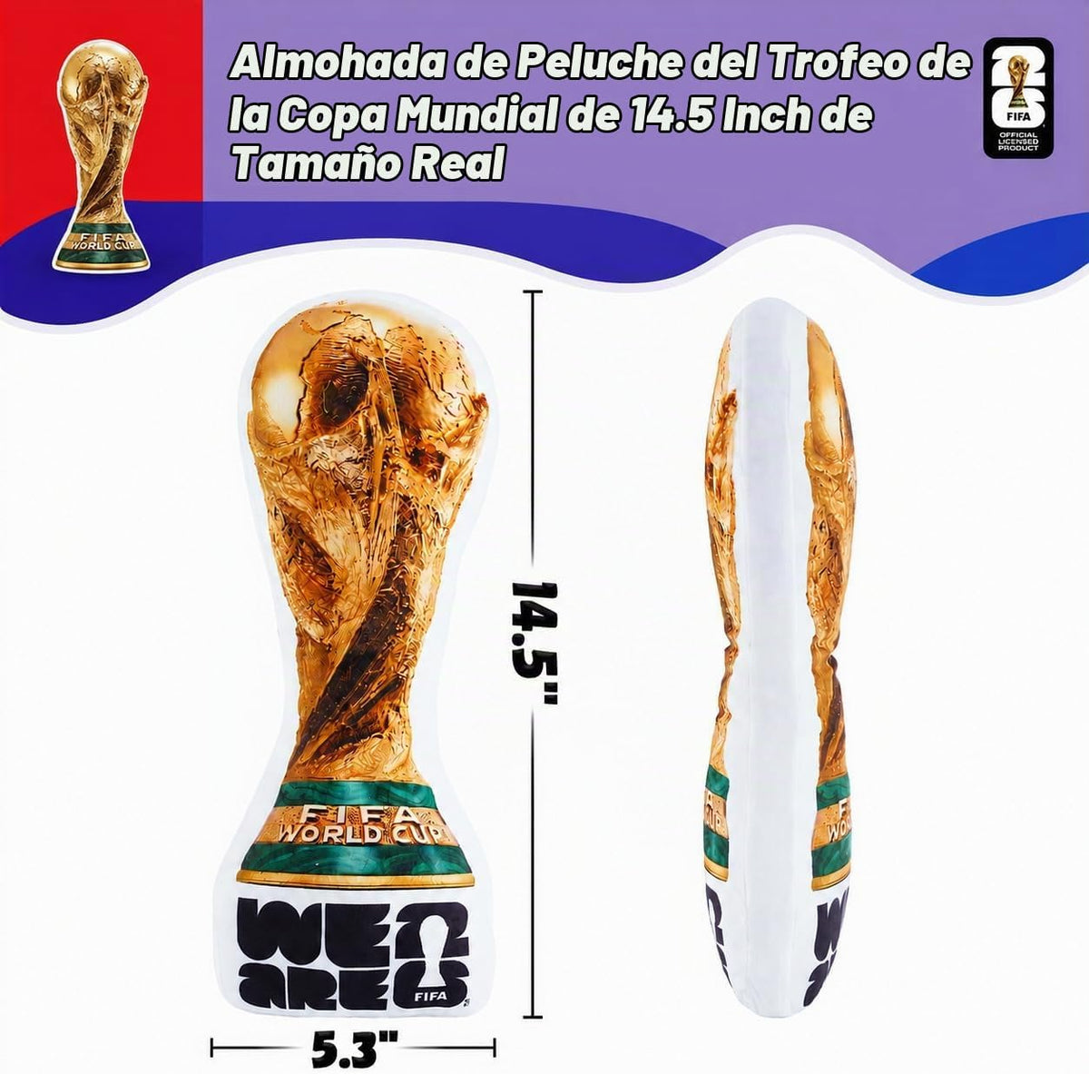MESUCA Almohada de peluche de trofeo de la Copa Mundial de la FIFA...