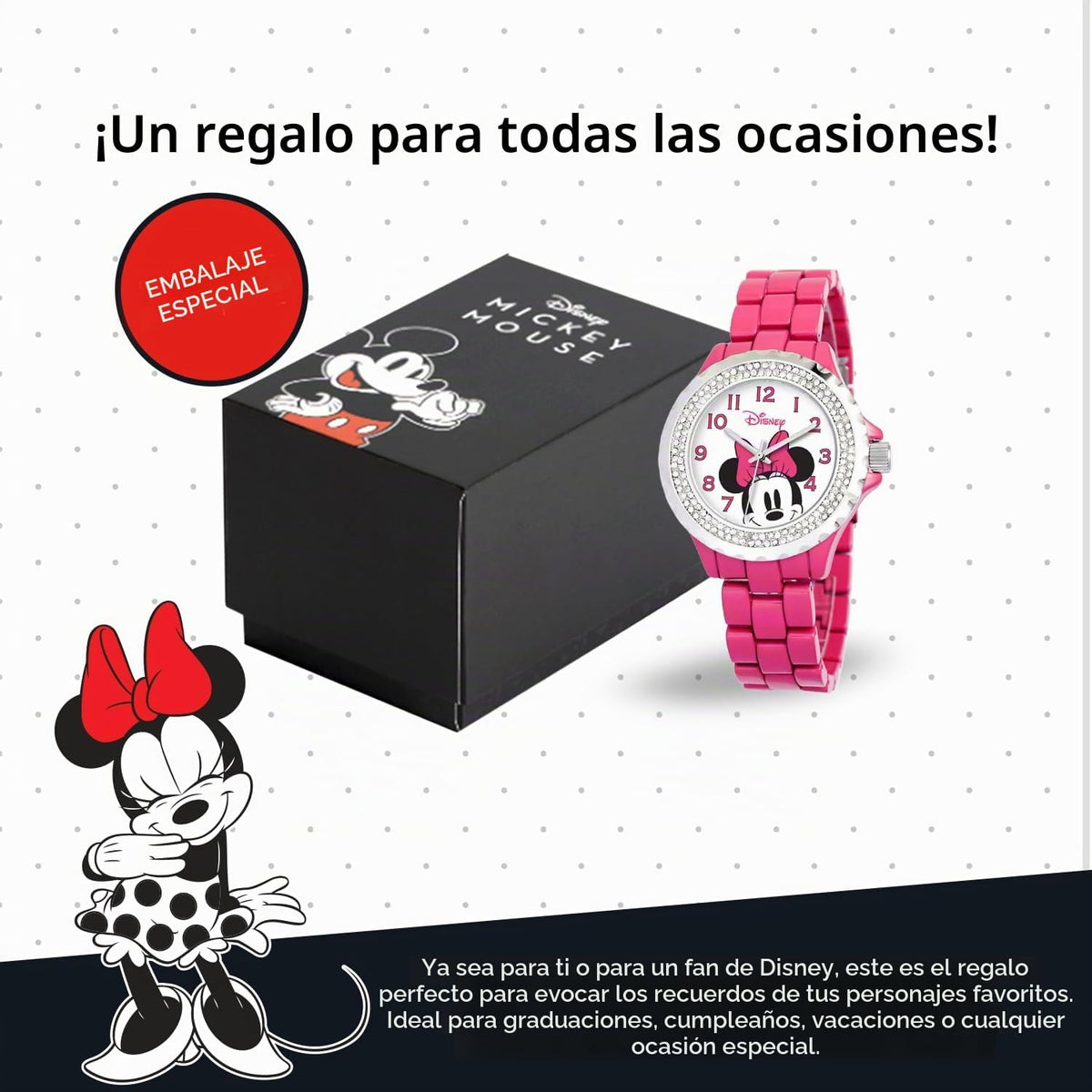 Reloj Disney Minnie Mouse para mujer, diseño clásico de Minnie Mous...