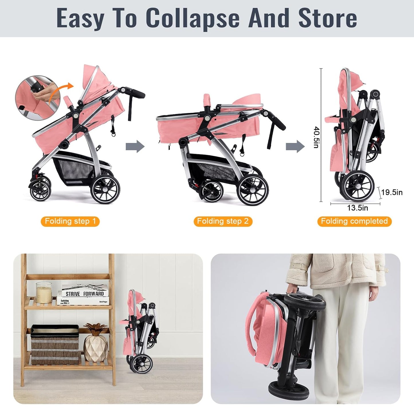 Hagaday Cochecito de bebé, asiento reversible 2 en 1 para niños peq...