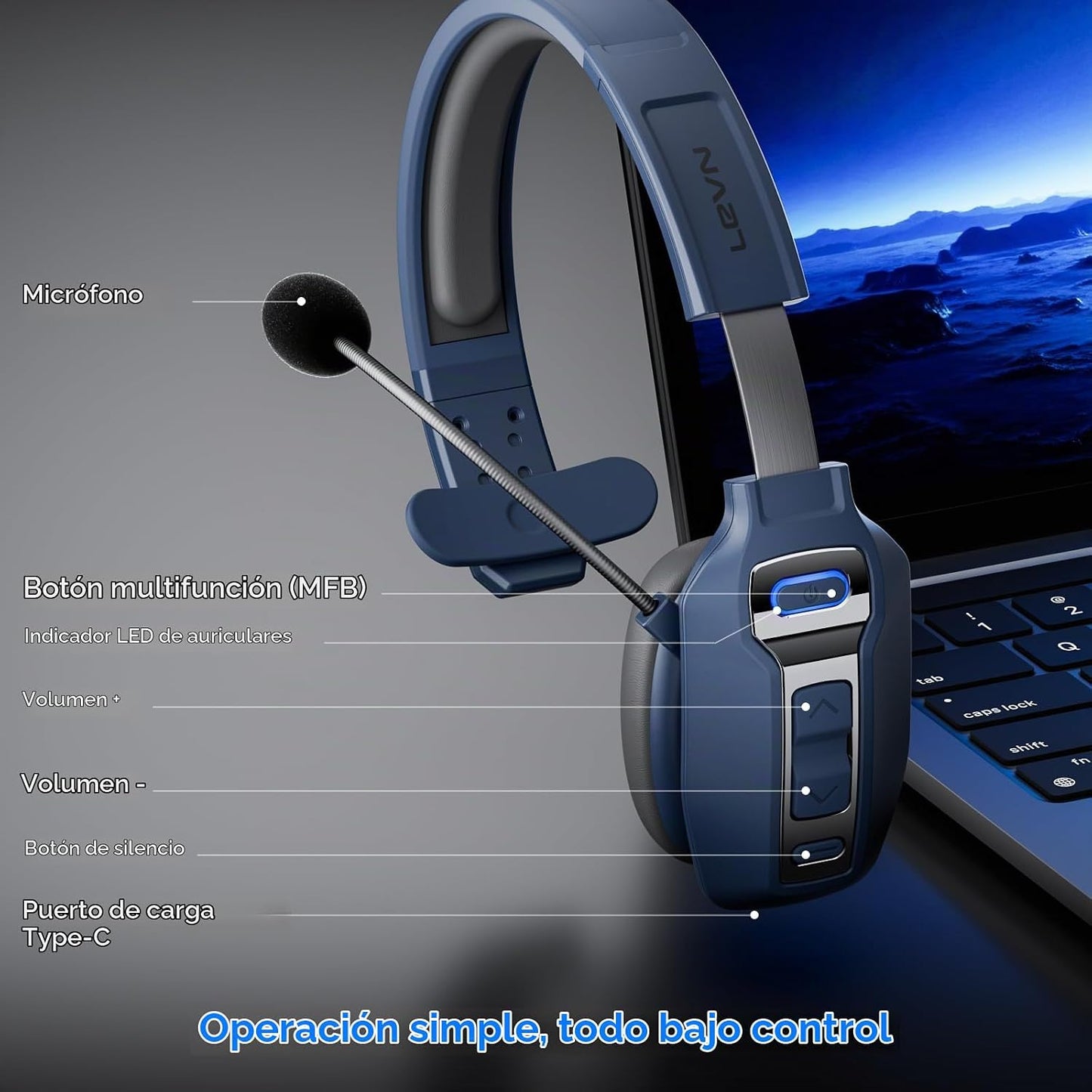 LEVN Auriculares Bluetooth con micrófono, auriculares Bluetooth par...