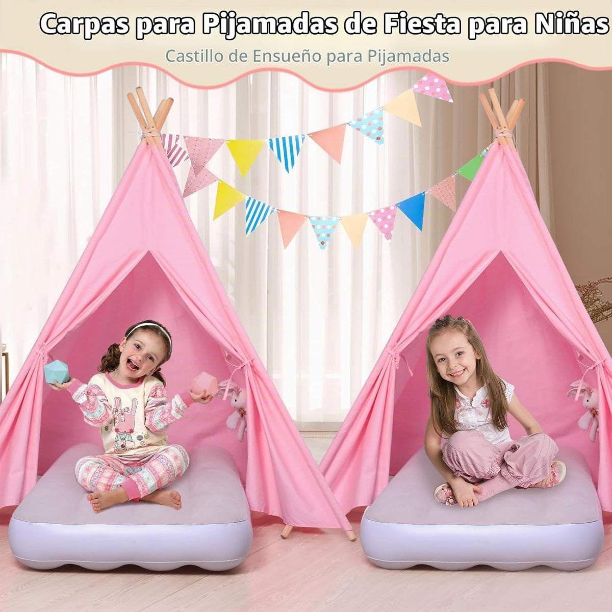 Wilwolfer Tienda de campaña rosa para dormir para niños - Pack de 2...