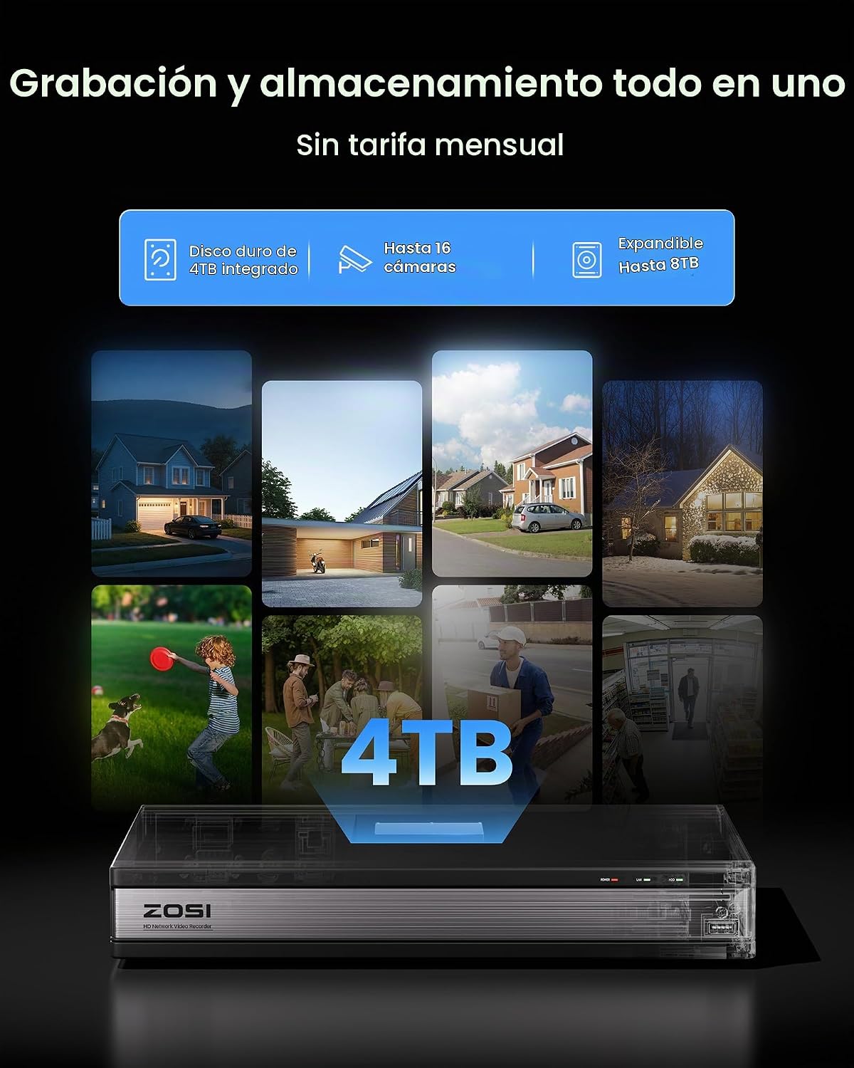 ZOSI H.265+ Sistema de cámara de seguridad de 16 canales con detecc...