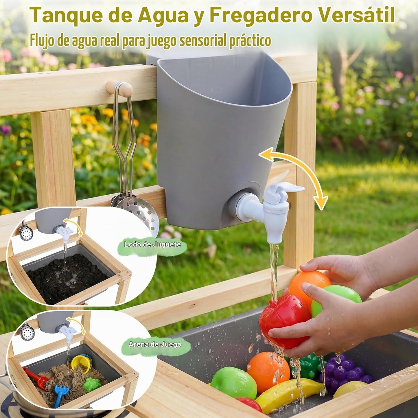 Costzon Cocina de barro, banco de madera para macetas para niños co...