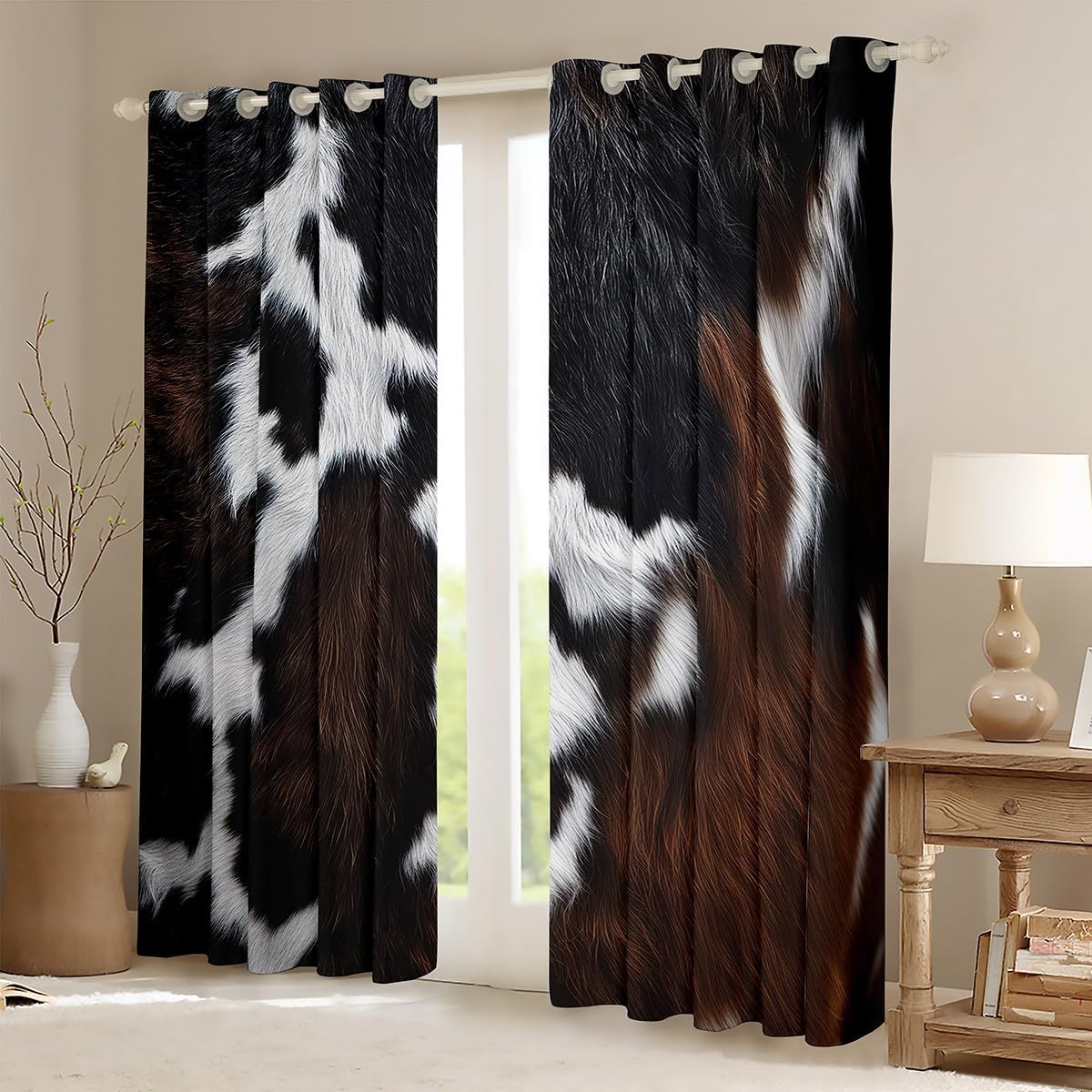 Cortinas opacas de piel de vaca (30% a 50%), cortinas de pelo de cu...