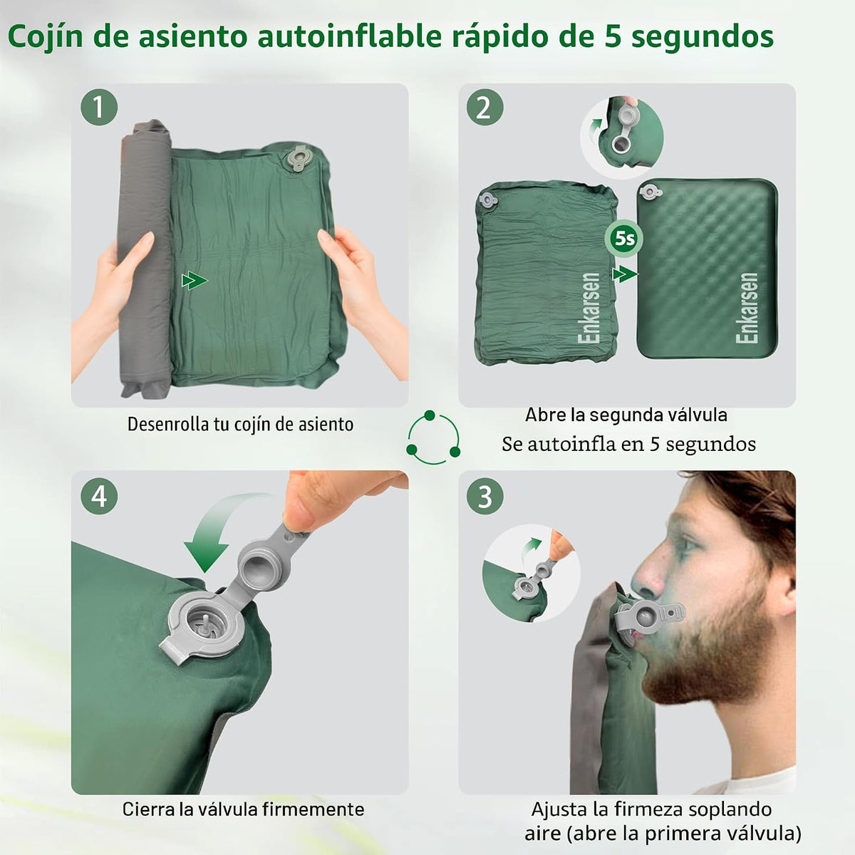 Enkarsen Cojín inflable para asiento de viaje, almohadilla de espum...