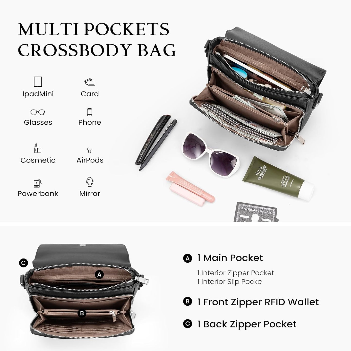 befen Bolsos cruzados de cuero genuino para mujer, bolso mediano co...