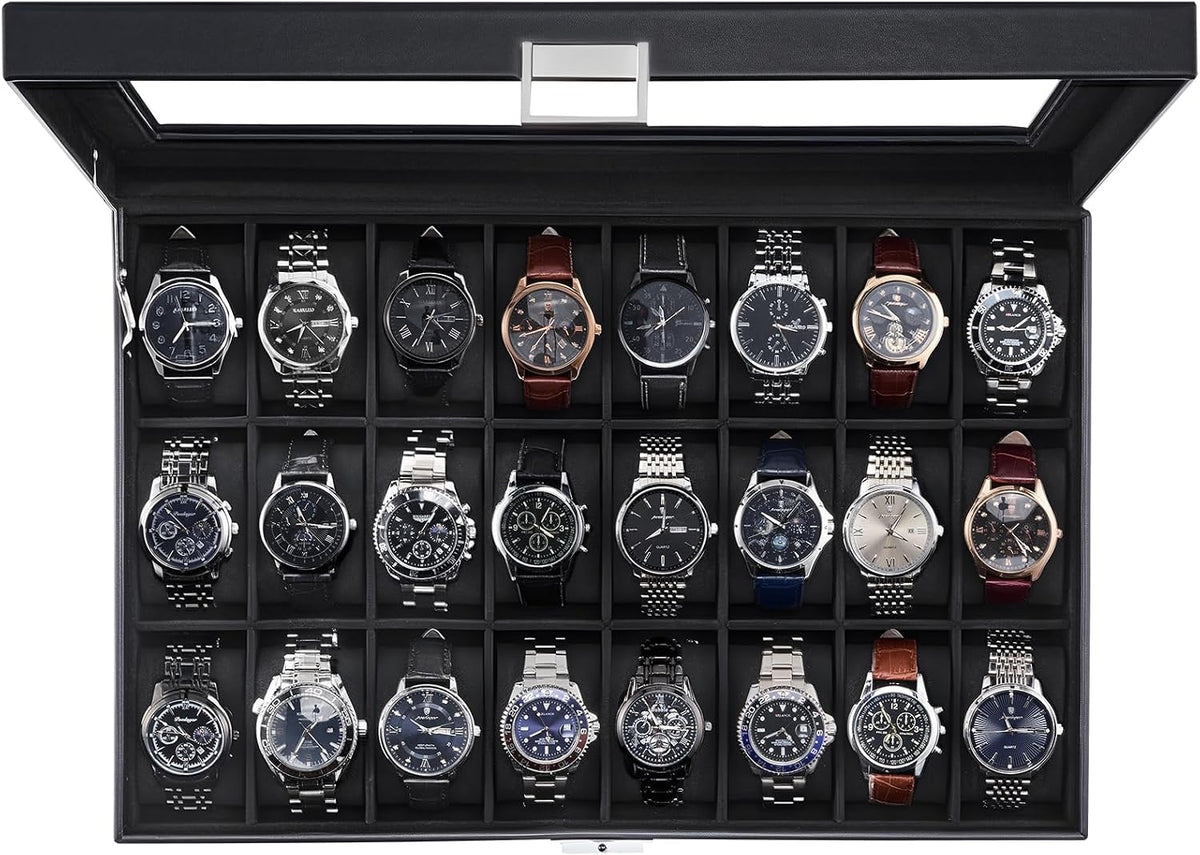 ProCase Caja de reloj para hombre, vitrina de 24 ranuras con tapa d...