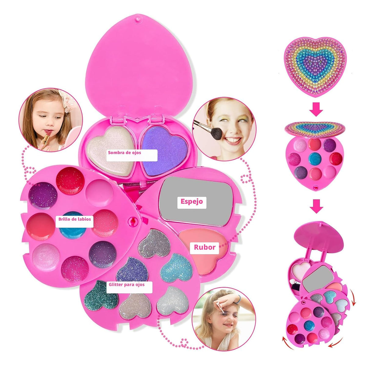 Mebtmel Kit de maquillaje en forma de corazón para niños, real, no...