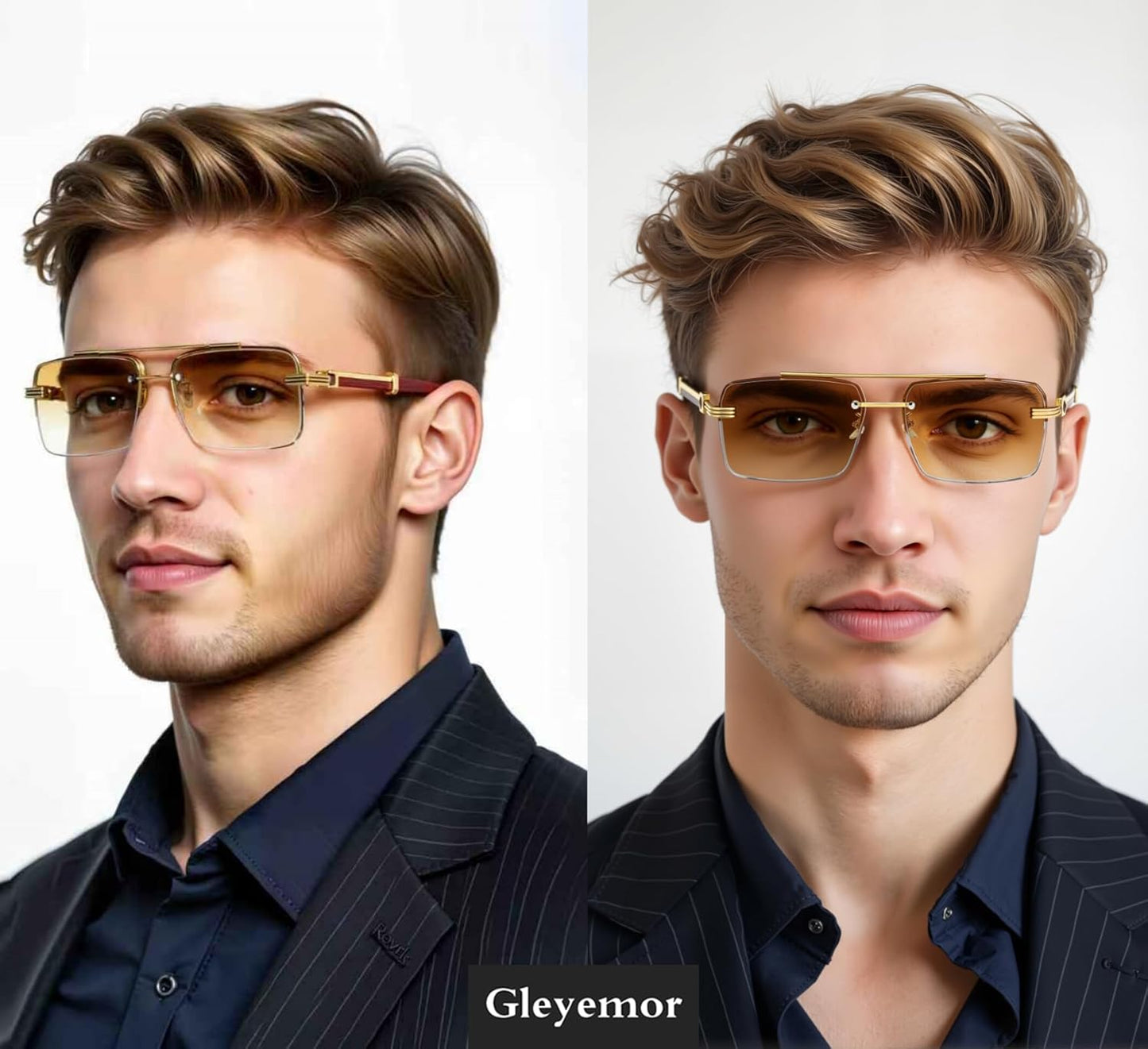 Gleyemor Gafas de sol para hombres de moda sin montura rectangulare...