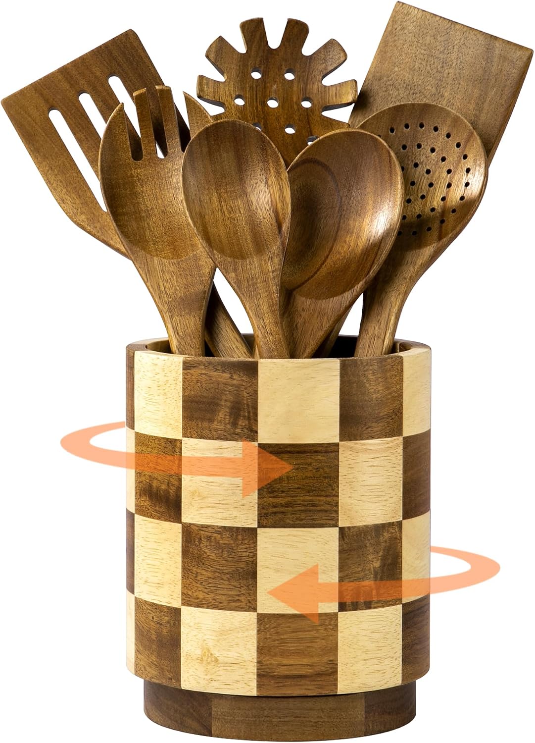 Fyctio Soporte de utensilios de madera, 360 ° giratorio a cuadros s...