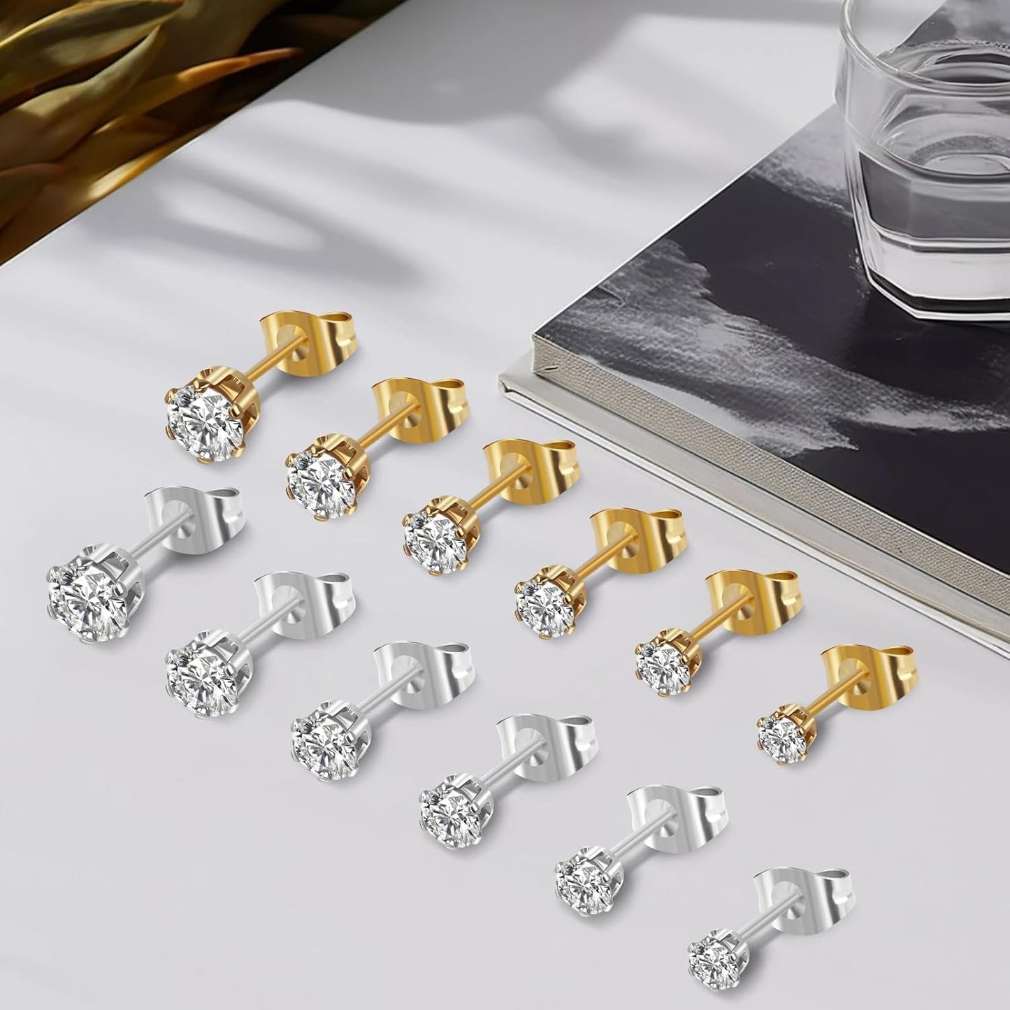 6 pares de aretes tipo dormilona para mujer, juego de 3-8 mm de are...
