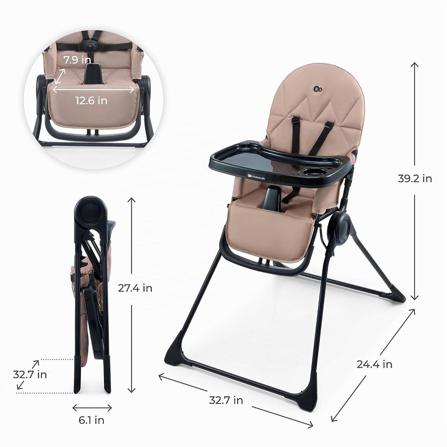 Kinderkraft BINCI - Silla alta plegable, ligera, 11 libras, compact...