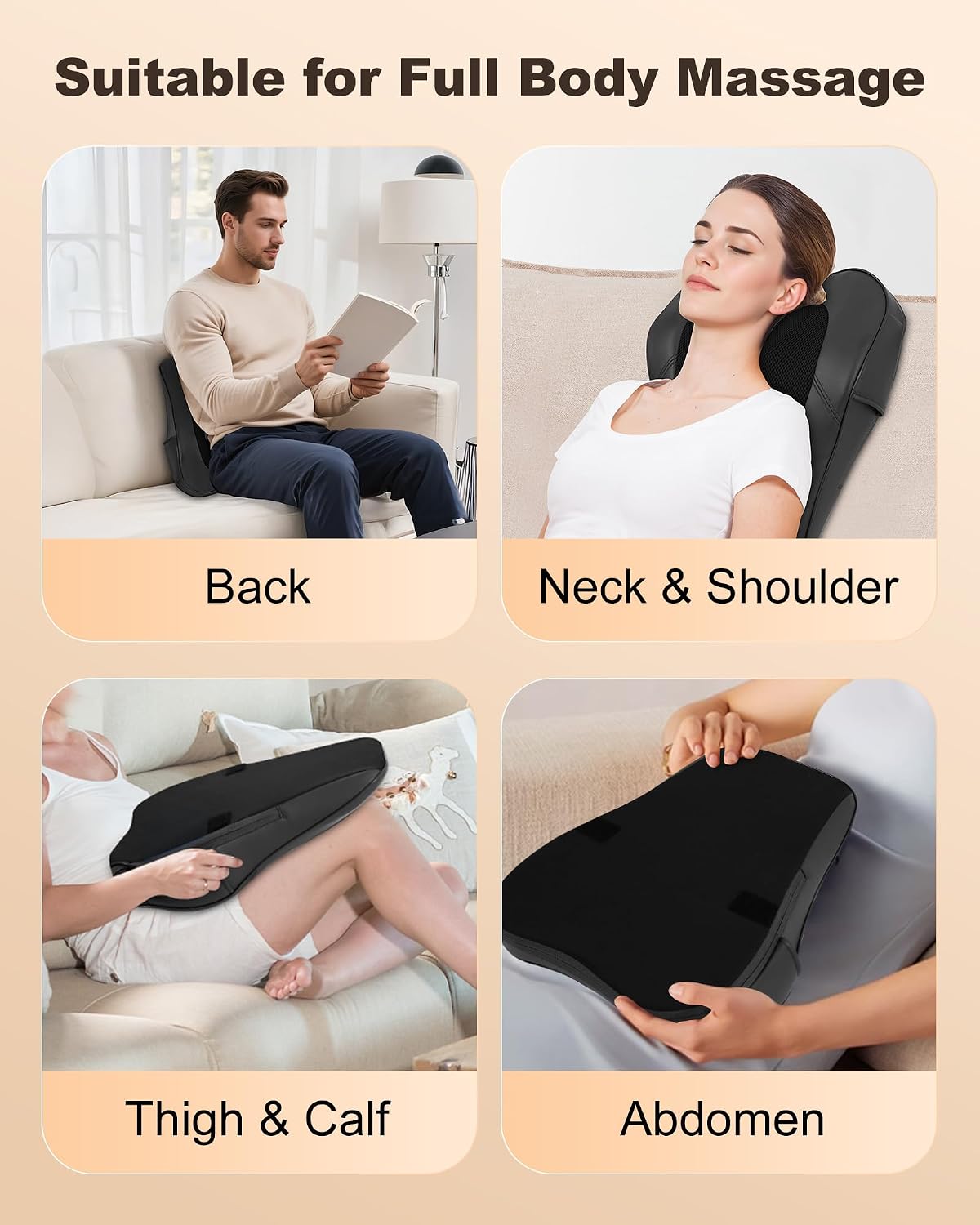 Beleduc Masajeador de espalda Shiatsu con calor, masajeador de espa...