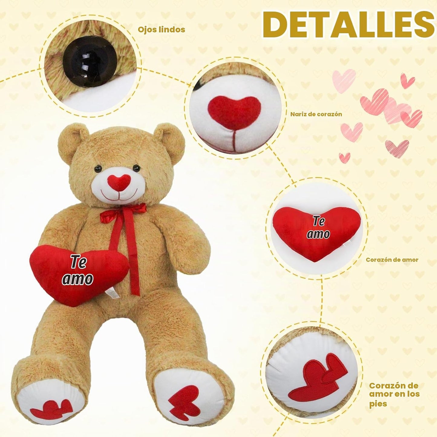 SRANWOW Oso de peluche gigante de 51.2 pulgadas con almohada de cor...