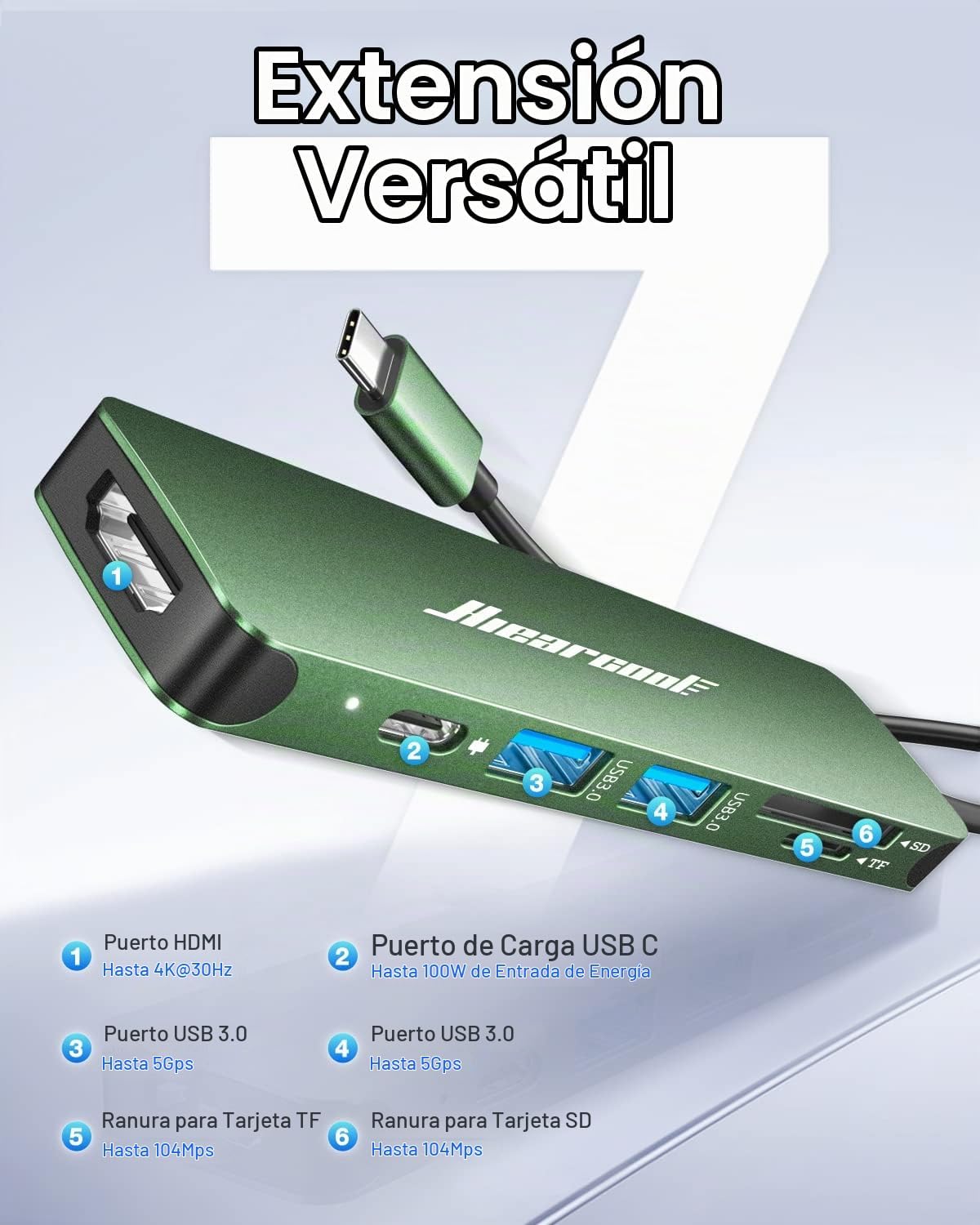 Hiearcool Hub USB C 7 en 1, dongle USB C compatible con MacBook, ve...