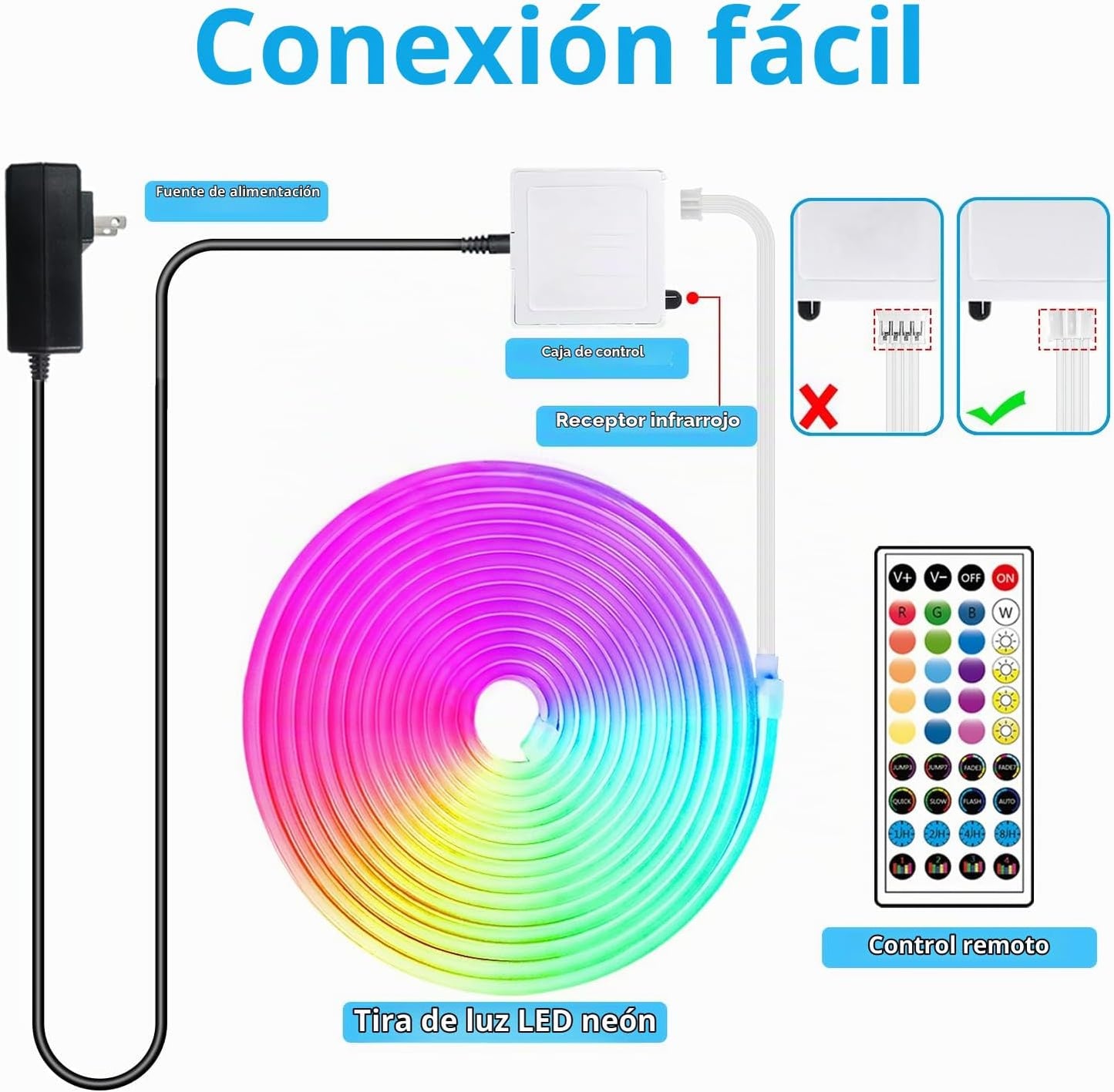 segrass - Tira de luces LED impermeables de 66 pies con control rem...