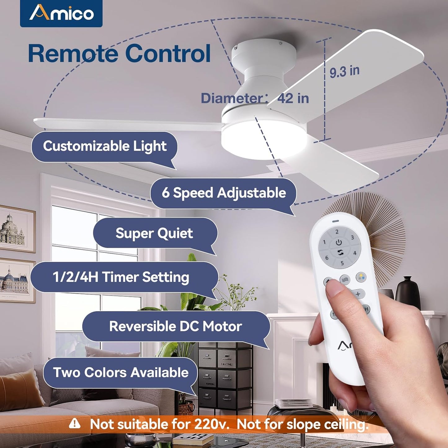 Ventiladores de techo Amico con luces, ventilador de techo de 42 pu...