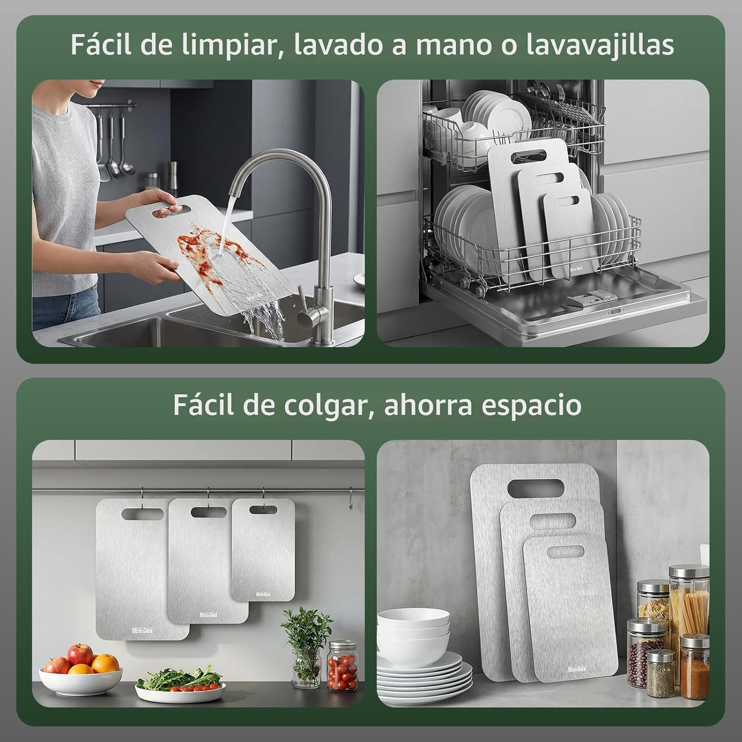 Stron-Dura Tabla de cortar de acero inoxidable, tablas de cortar de...