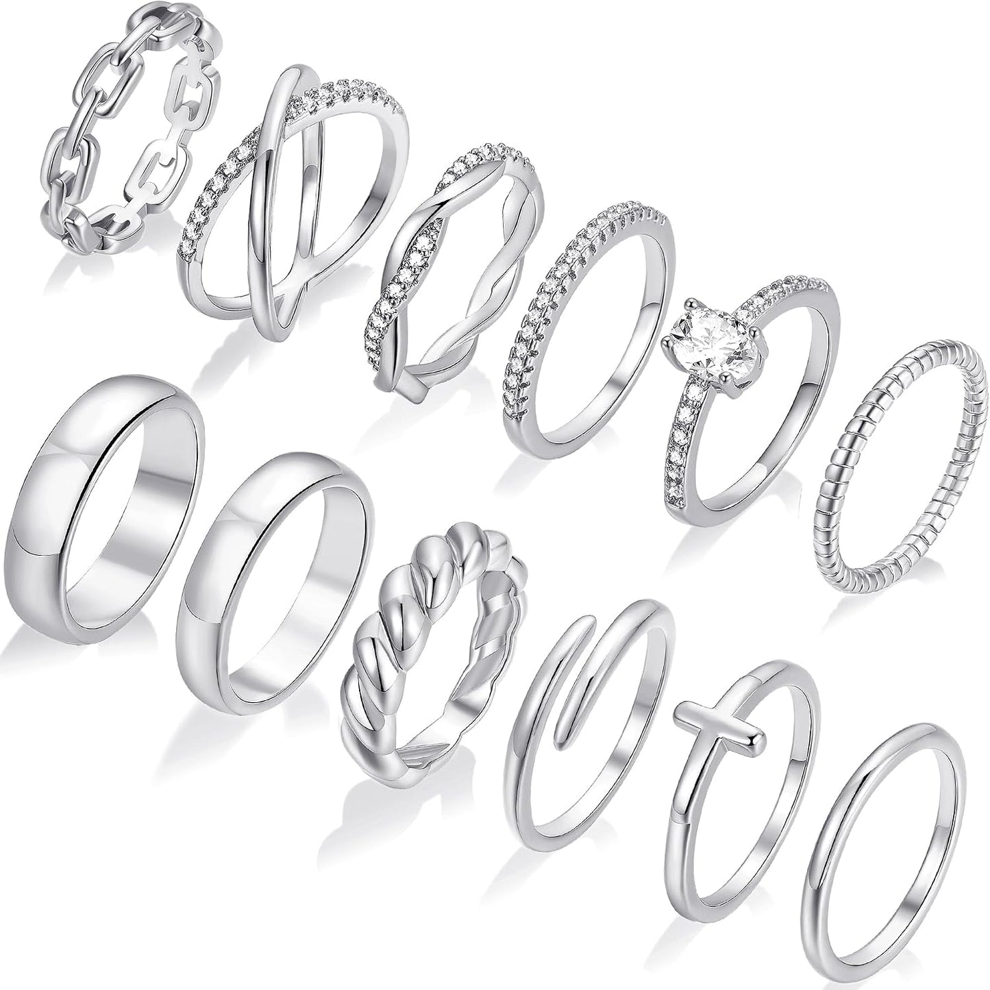 FAXHION 12 piezas de anillos delicados de oro de 14 quilates para m...