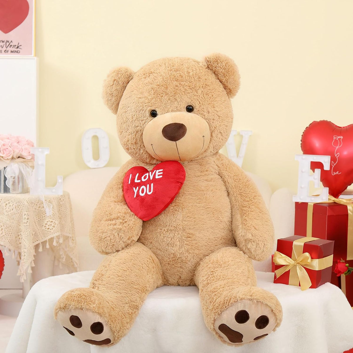 BENINY Osos de peluche gigantes en forma de corazón rojo, osos de p...