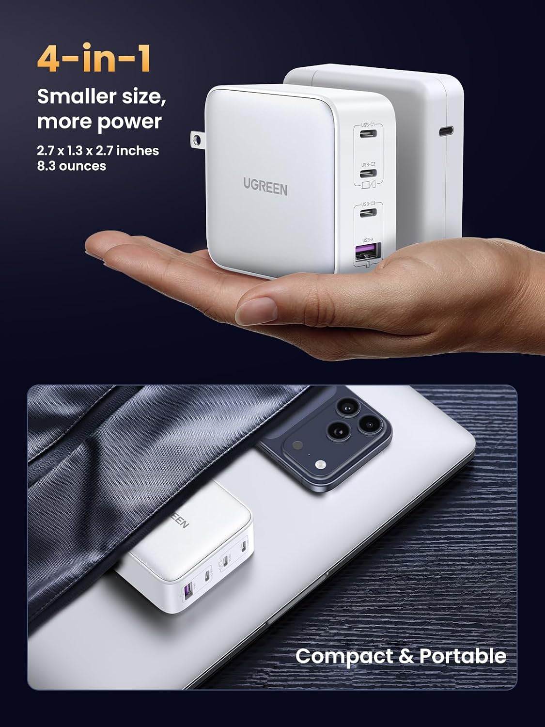 UGREEN Nexode - Cargador USB C GaN de 100 W, adaptador de corriente...