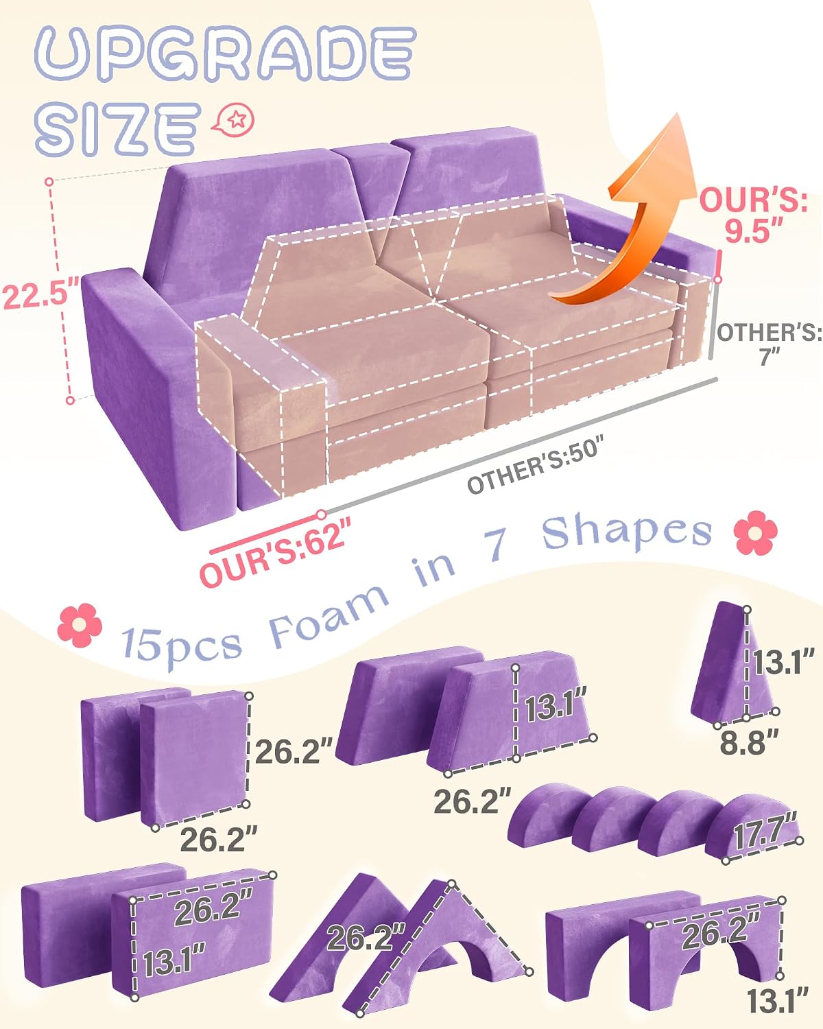YEFU 15 piezas Sofá modular de juegos para niños, sofá de espuma co...