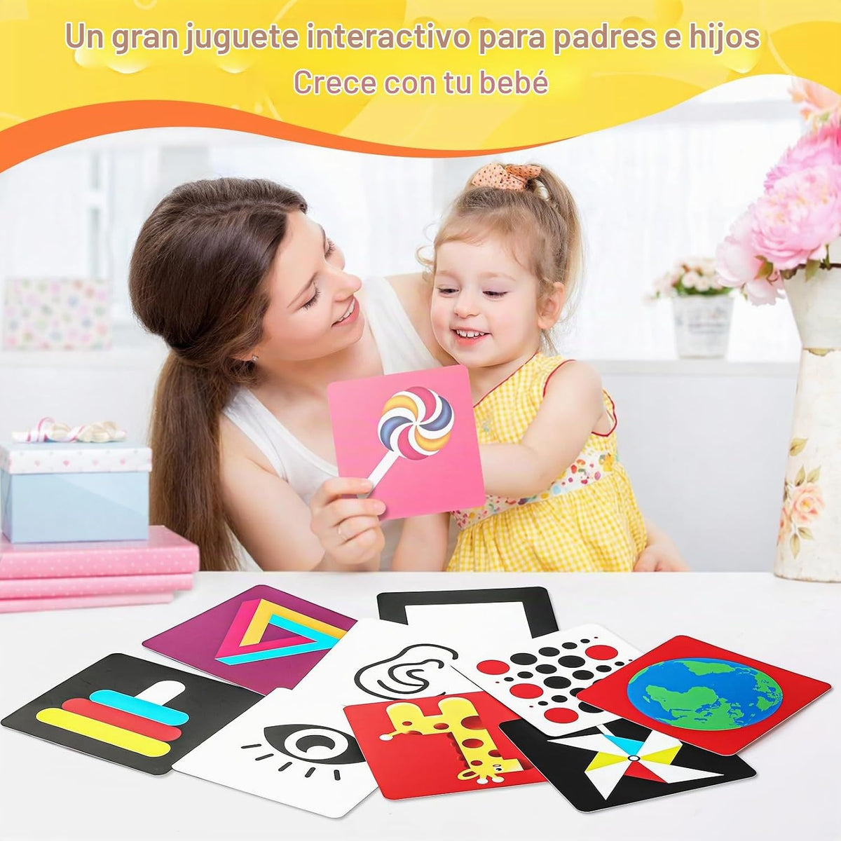 AJsupojouet Libro de bebé de alto contraste, 12 tarjetas flash y es...