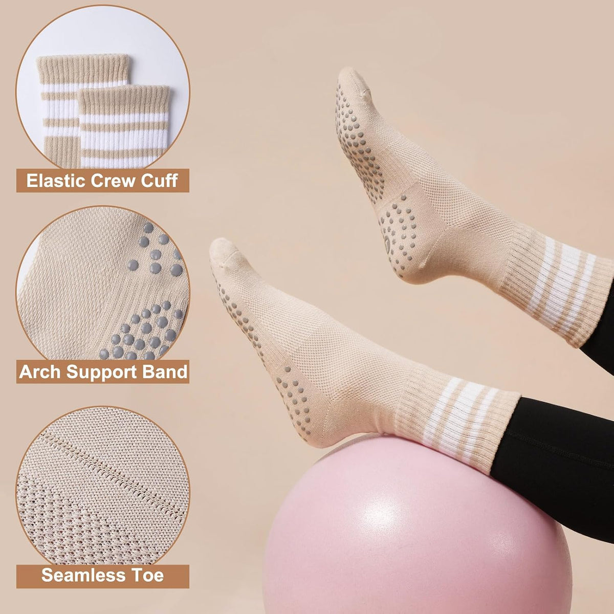Calcetines de entrenamiento de pilates para mujer, calcetines de yo...