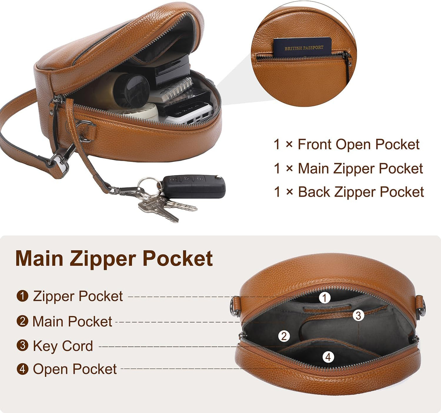 COOLCY Bolsos cruzados de cuero, bolso de hombro circular, bolso re...