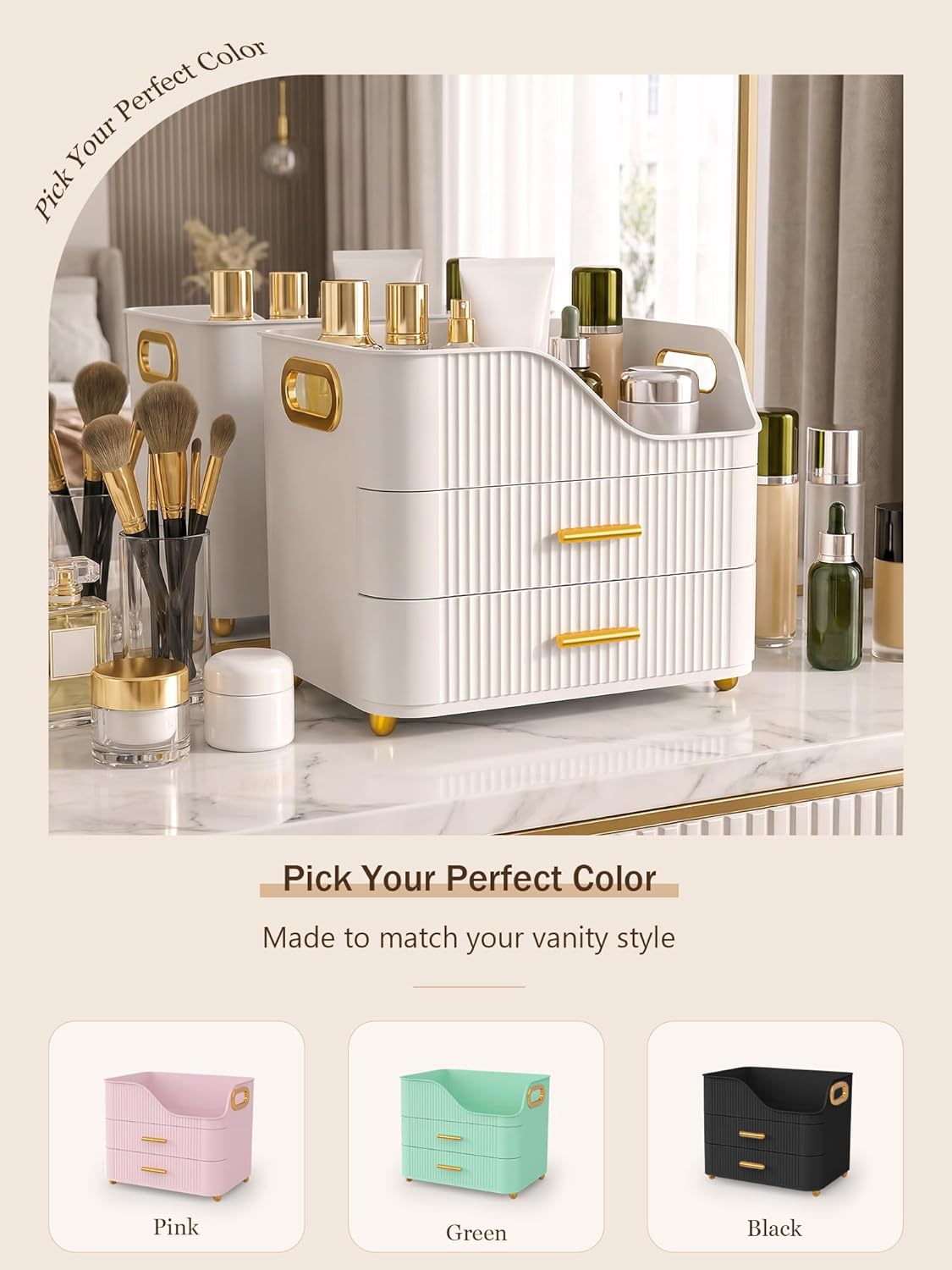 Booklov Organizador de maquillaje para encimera con cajones, caja d...