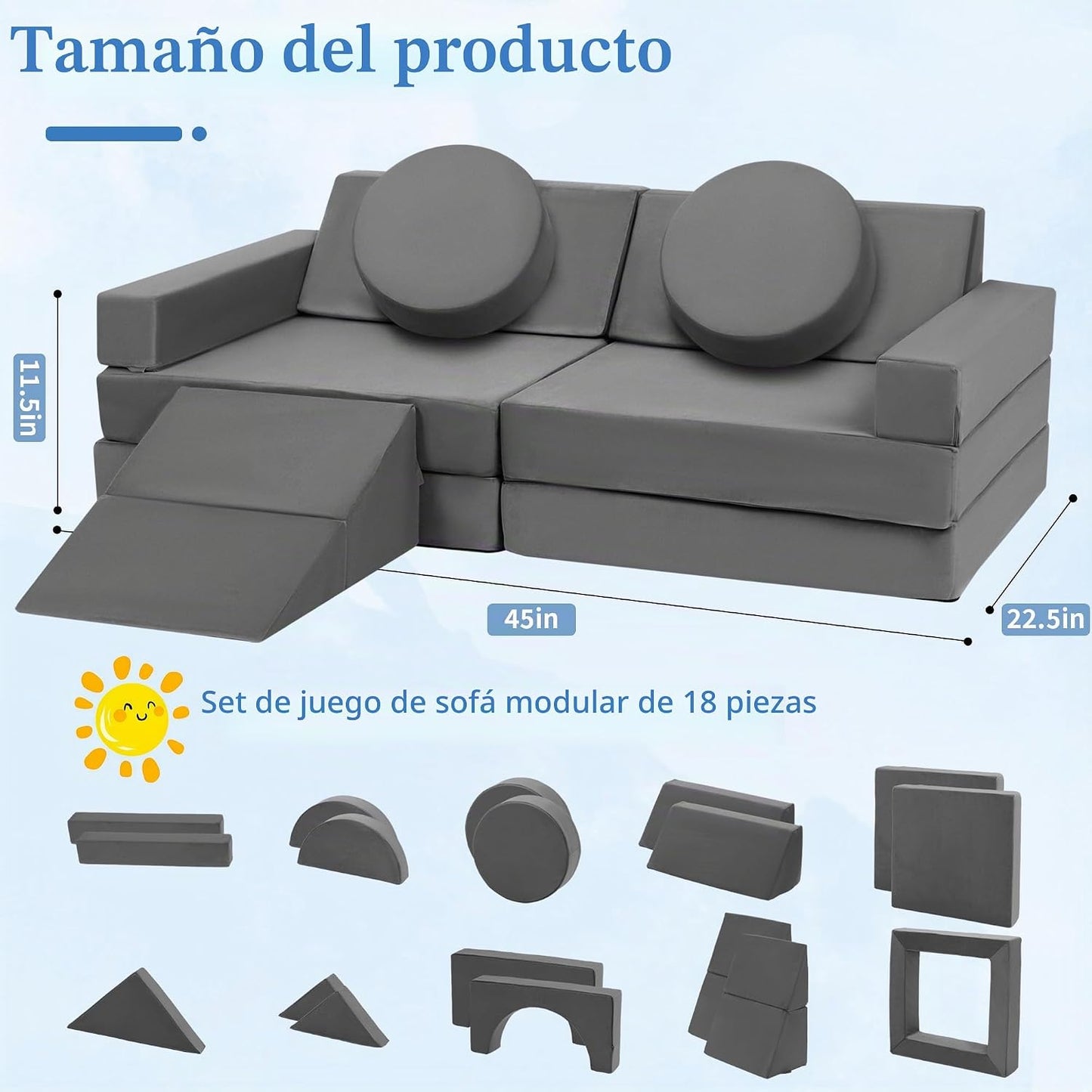 Edbuosy Sofá para Niños Pequeños Sofá Infantil Modular - 18 piezas...