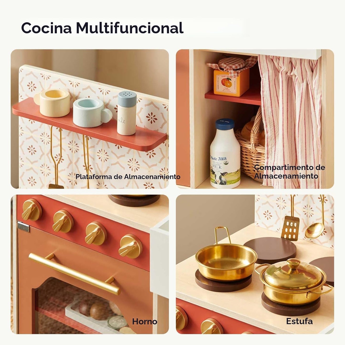 Tiny Land - Cocina de madera para niños pequeños, diseño retro cáli...