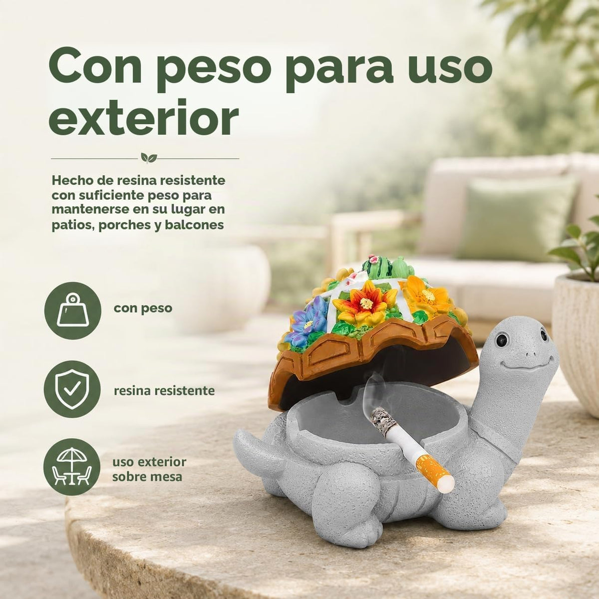 LESES Cenicero, lindo cenicero de cigarrillos de tortuga con tapa,...