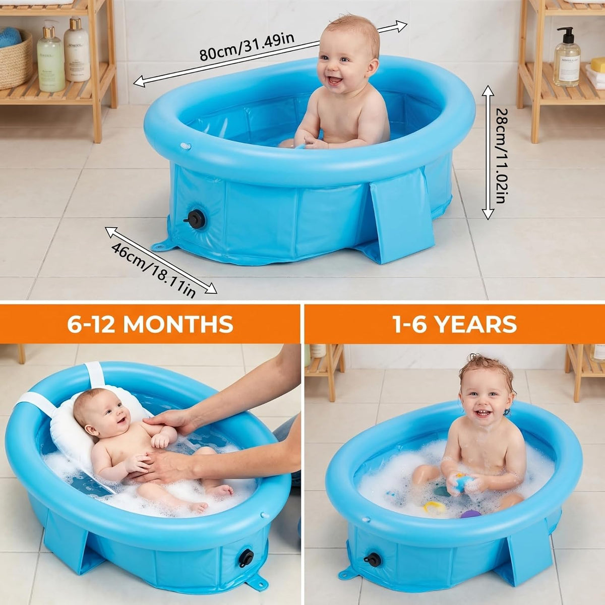 Bañera de bebé para recién nacidos hasta niños pequeños de 1 a 6 añ...