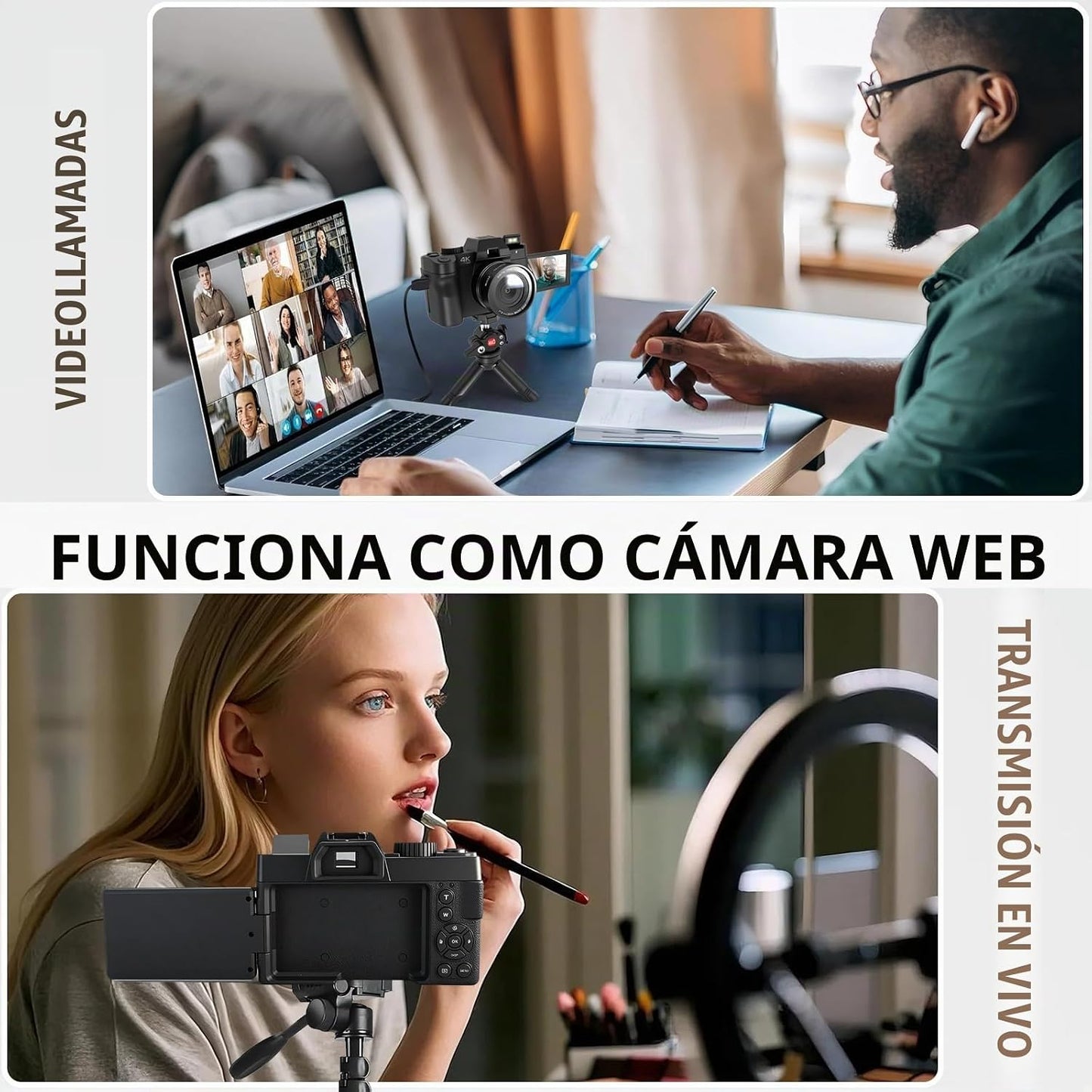 Cámara digital 4K para fotografía con WiFi, cámara de videoblogs co...