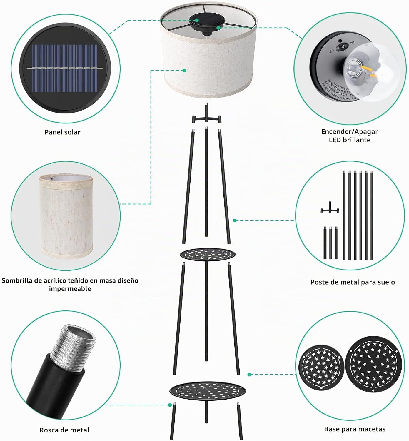 VISFLAIR Paquete de 2 luces solares con soporte para plantas de 2 n...