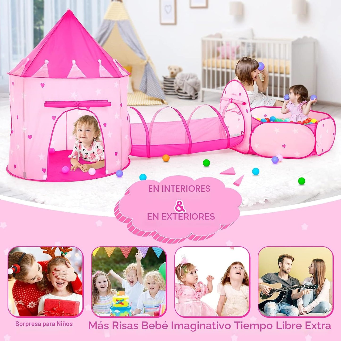 PigPigPen Tienda de campaña de 3 piezas para niñas con hoyo de bola...
