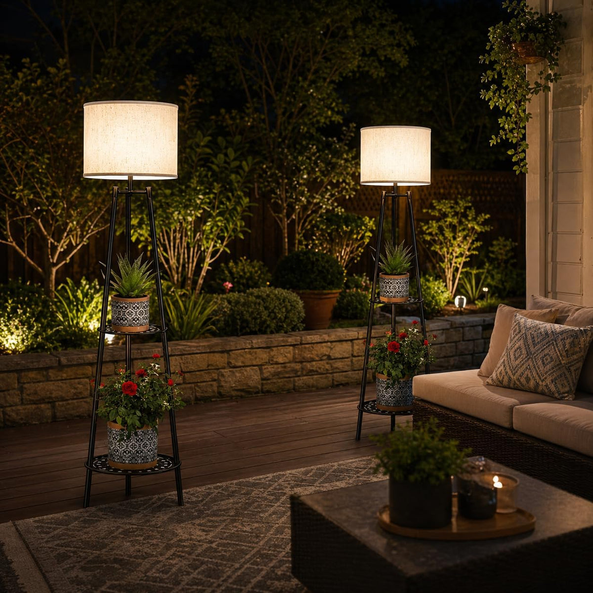 VISFLAIR Paquete de 2 luces solares con soporte para plantas de 2 n...