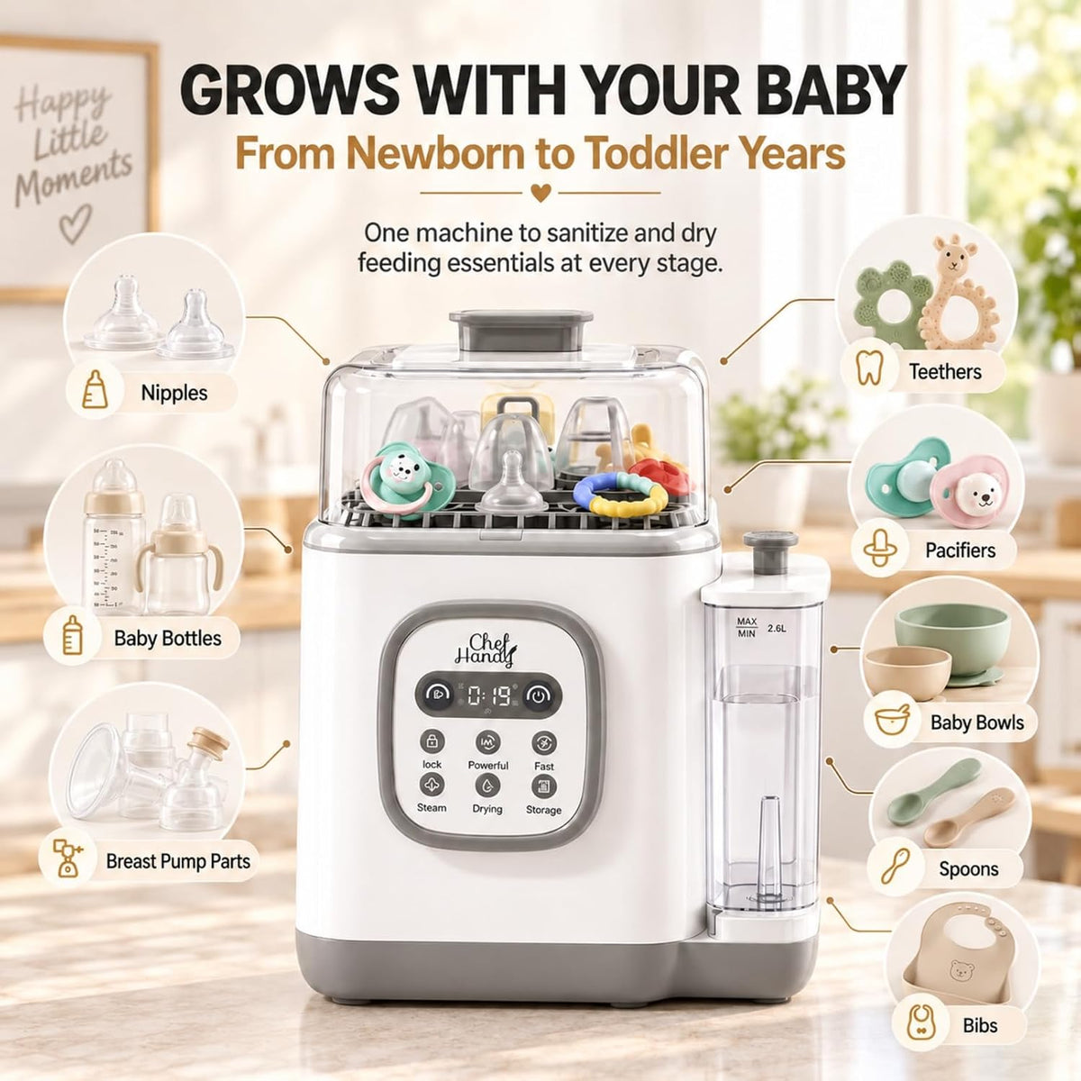 Chefhandy Lavadora de biberones, lavadora todo en uno y esterilizad...