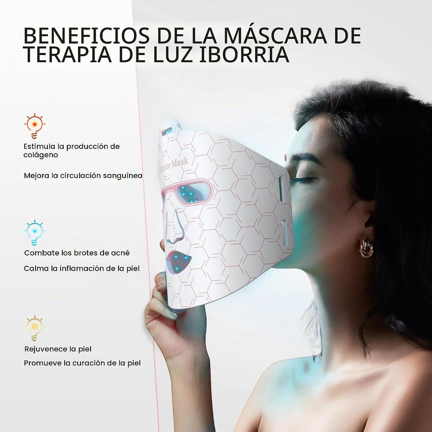 IBORRIA Terapia de luz roja para cara, máscara facial LED con luz i...