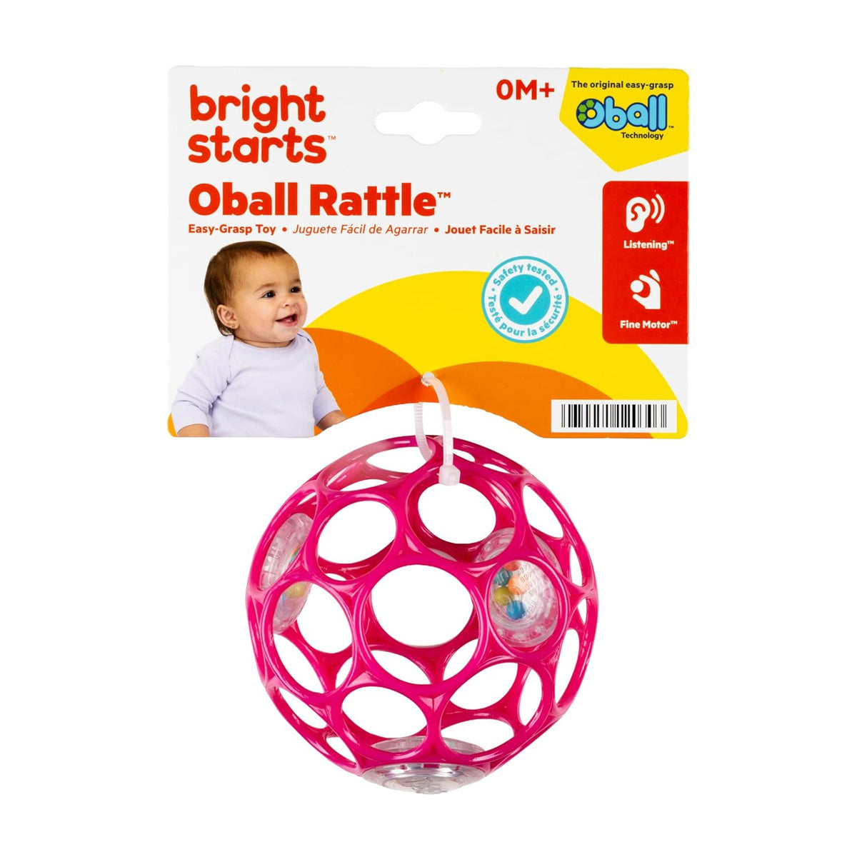 Bright Starts Oball Rattle - Juguete de agarre fácil, color rosa, p...