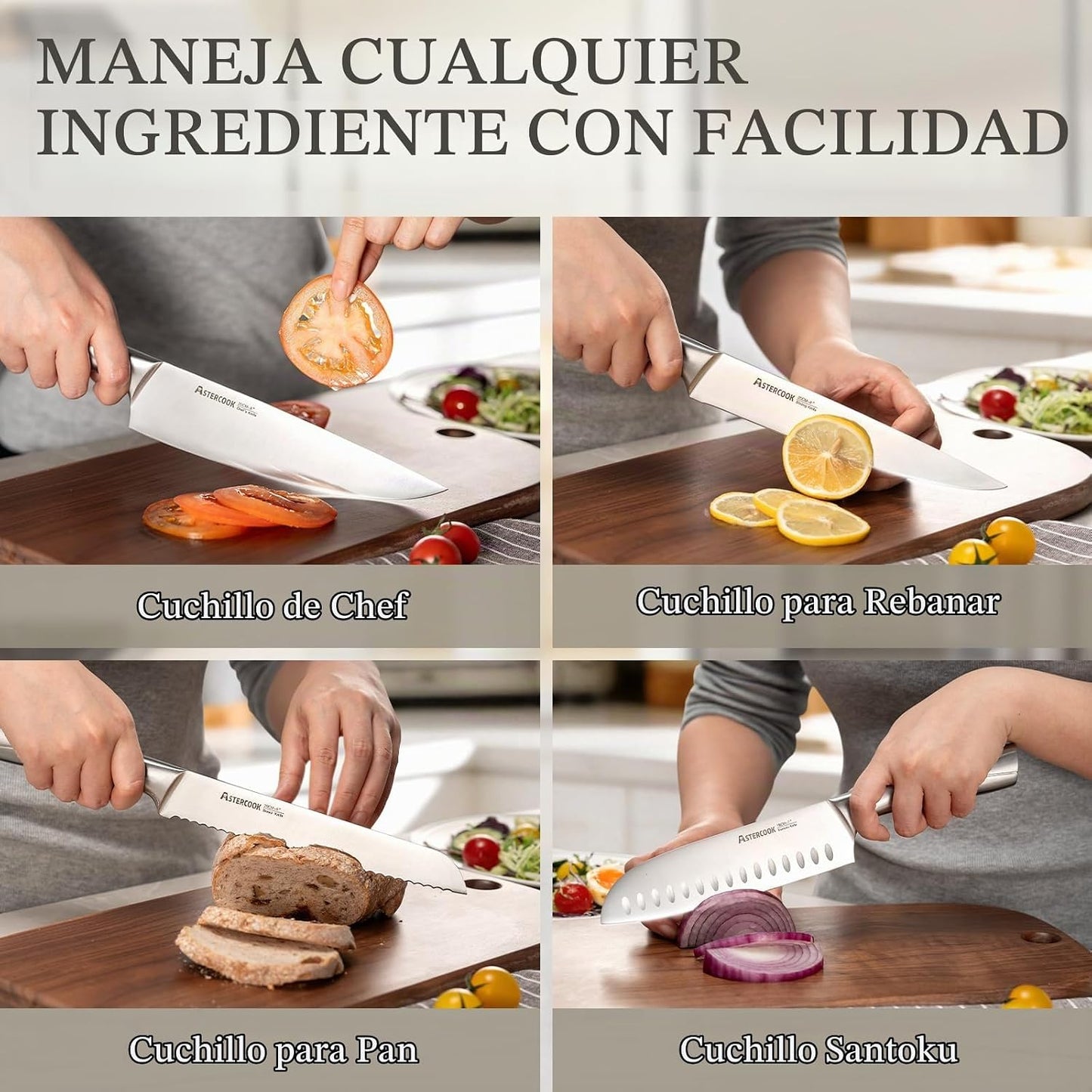 Astercook Juego de Cuchillos de Cocina con Bloque y Afilador Full T...