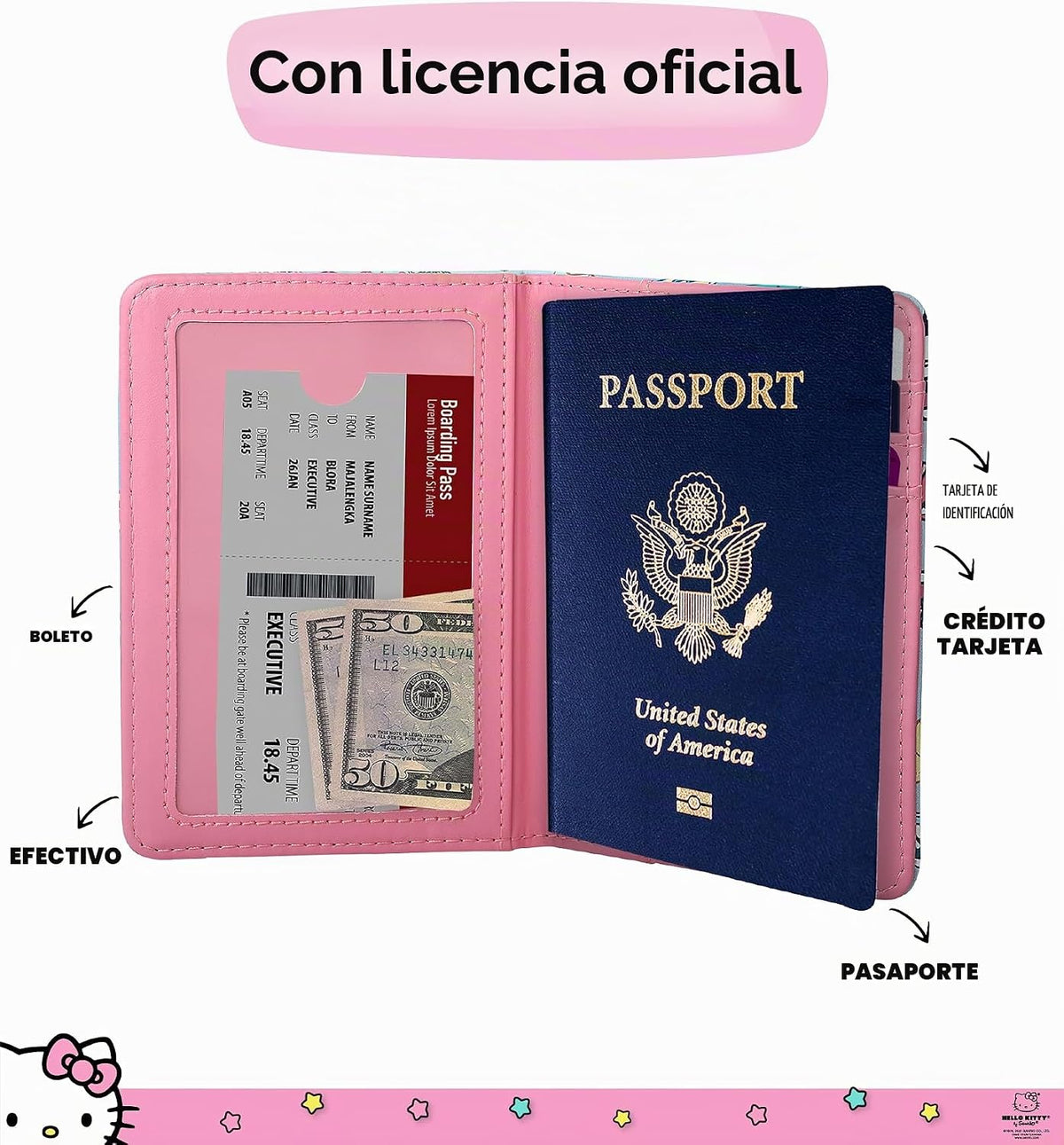 Hello Kitty Funda de pasaporte para licencia oficial de viaje, rega...
